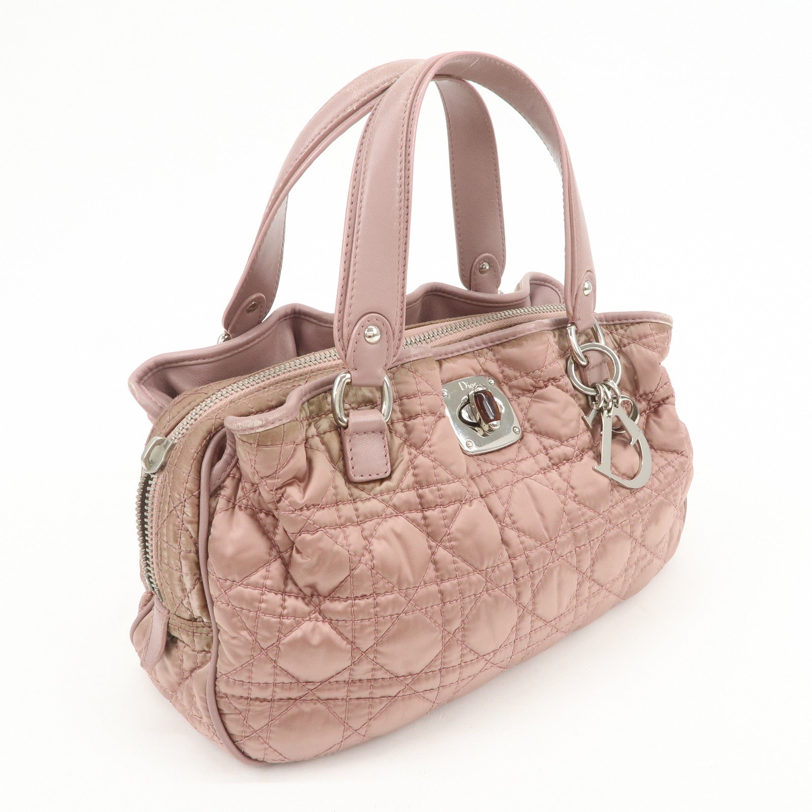 Christian Dior Canage Nylon Leather Hand Bag Pink