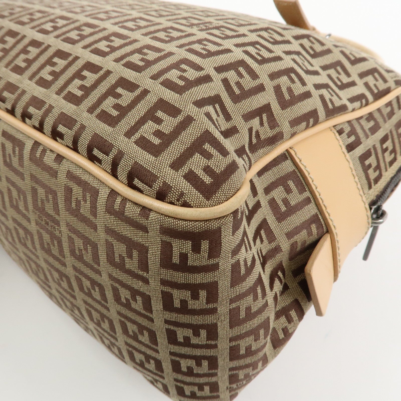 FENDI Zucchino Canvas Leather Hand Bag Shoulder Bag Beige 8BN005