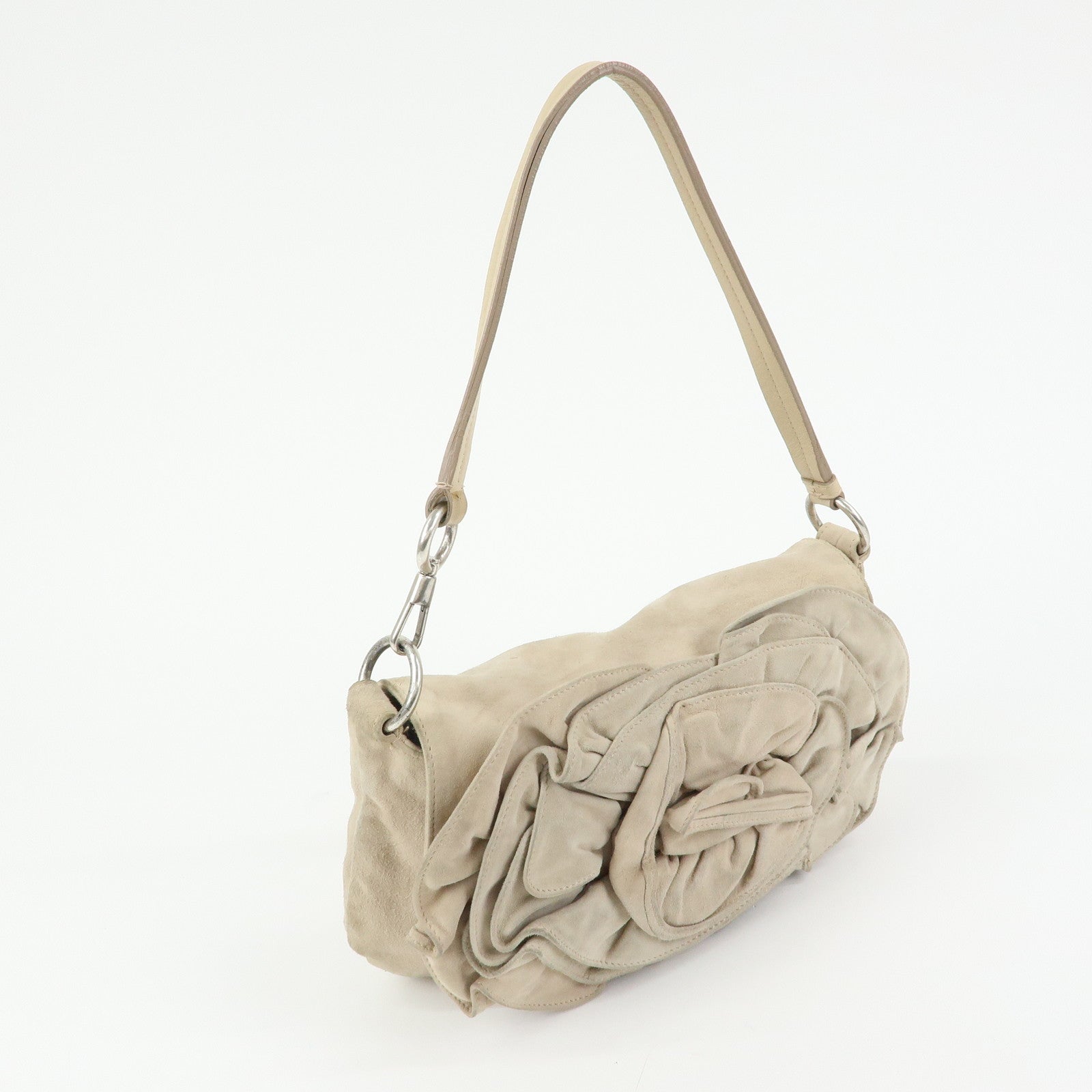 SAINT LAURENT PARIS Nadja Rive Gauche Suede Hand Bag Beige 112930