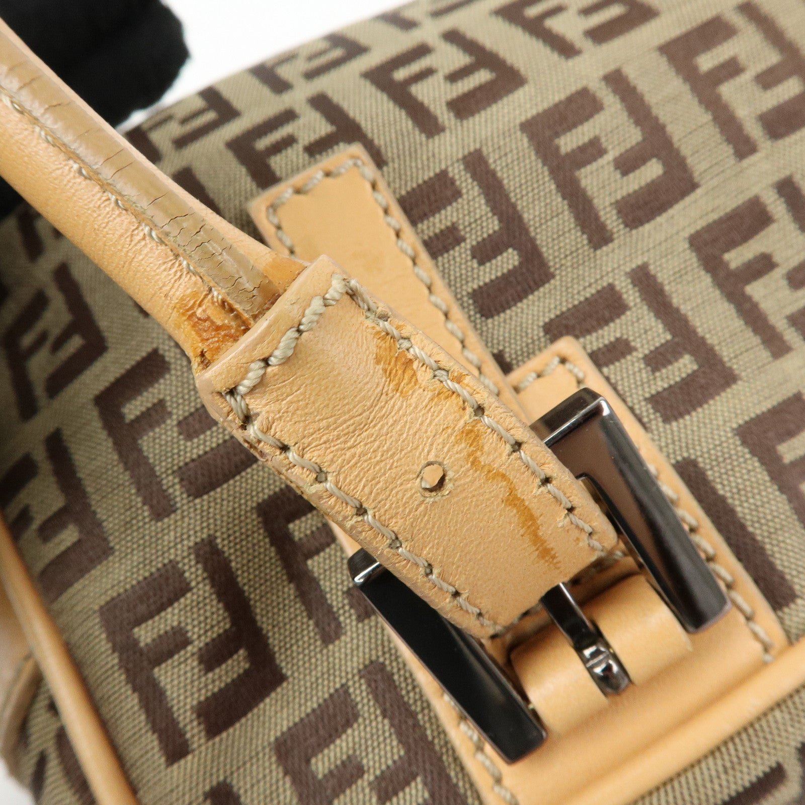 FENDI Zucchino Canvas Leather Small Boston Hand Bag Brown 8BN004