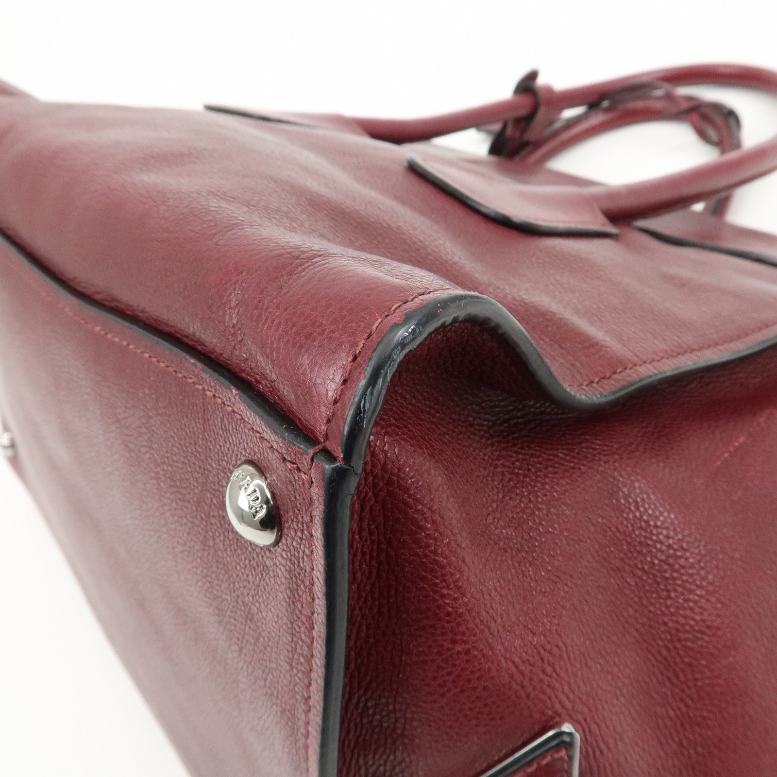PRADA Leather 2Way Bag Flap Tote Bag Hand Bag Bordeaux