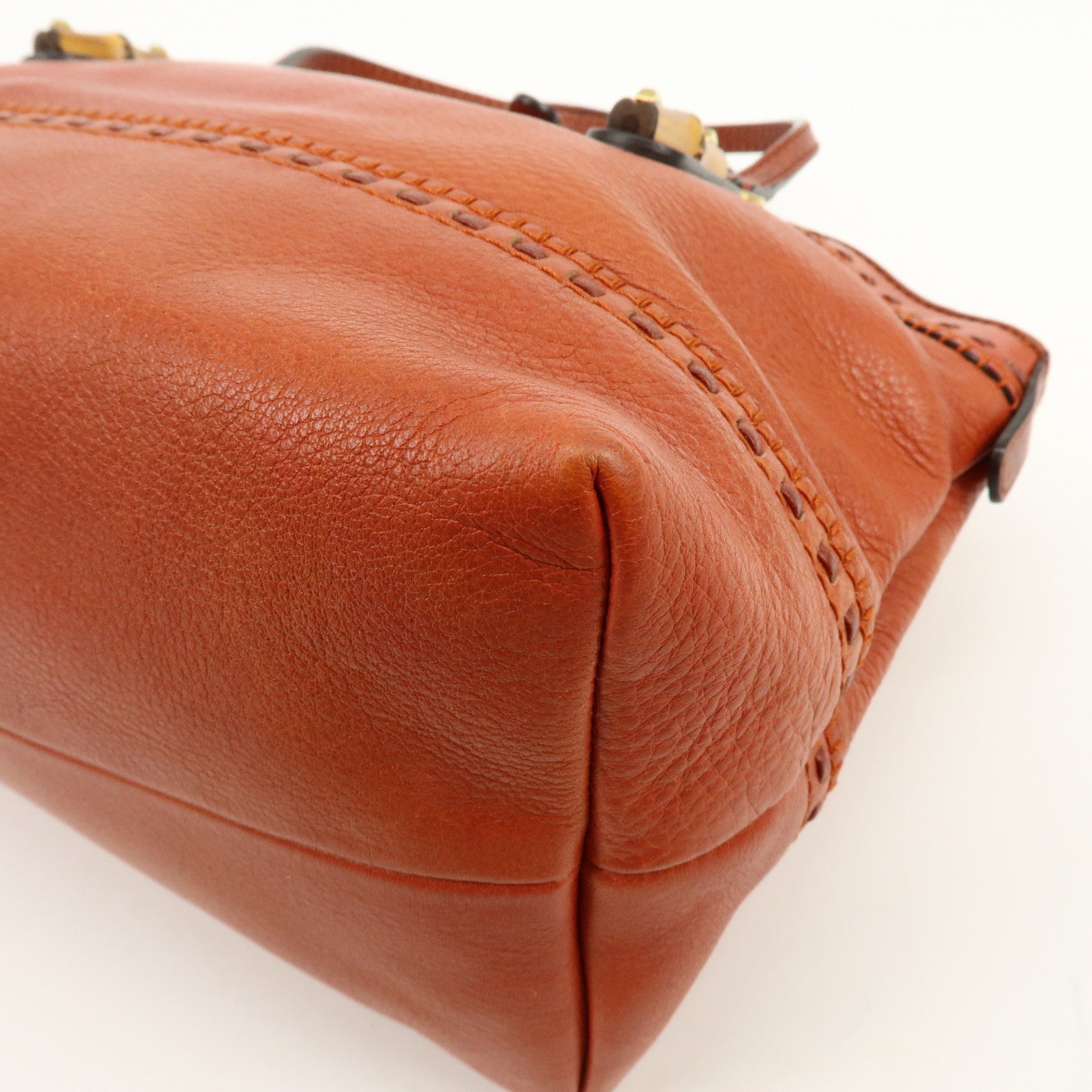 GUCCI Bamboo Laidback Crafty Leather Tote Hand Bag Orange 339002