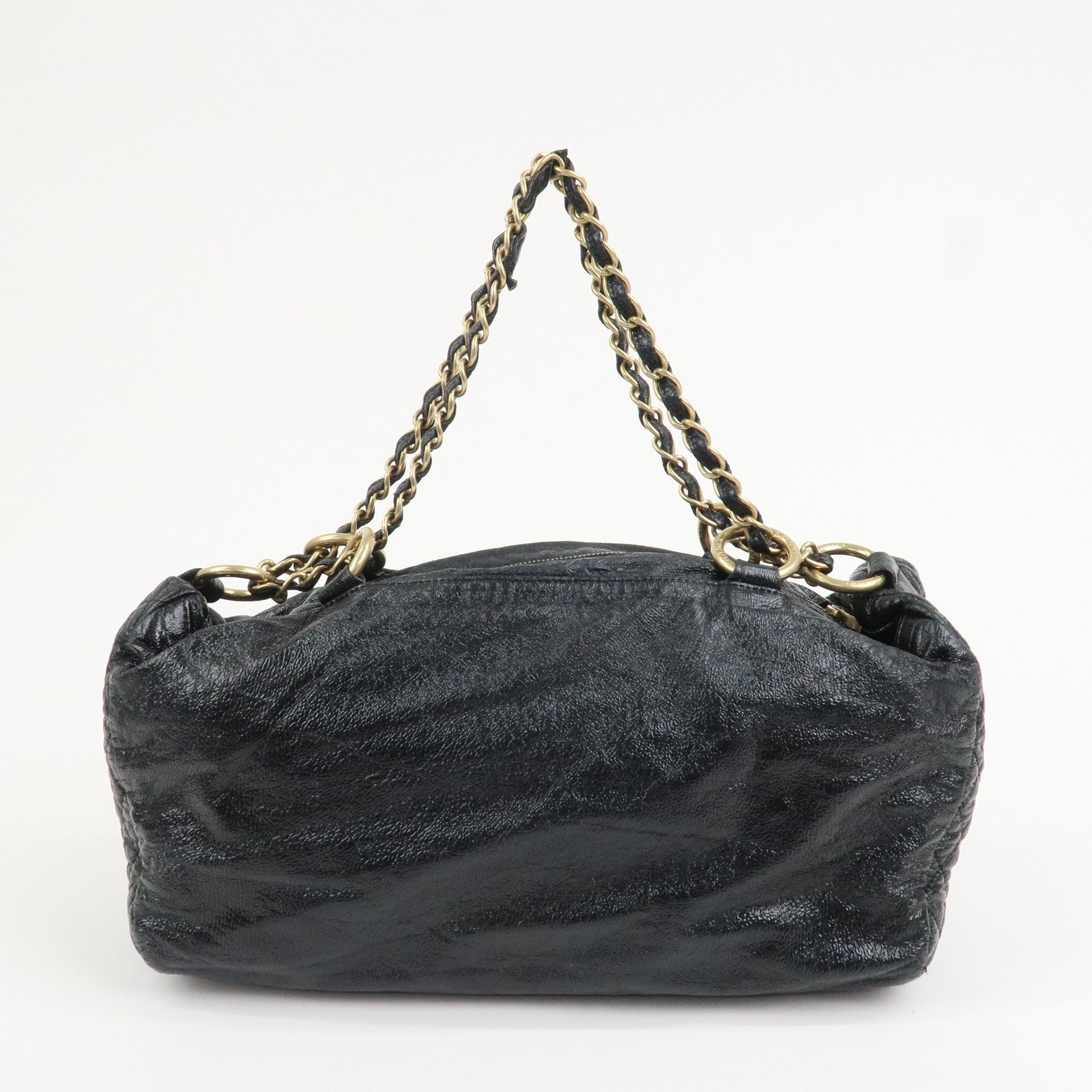 CHANEL Leather Chain Shoulder Bag Hand Bag Black Gold