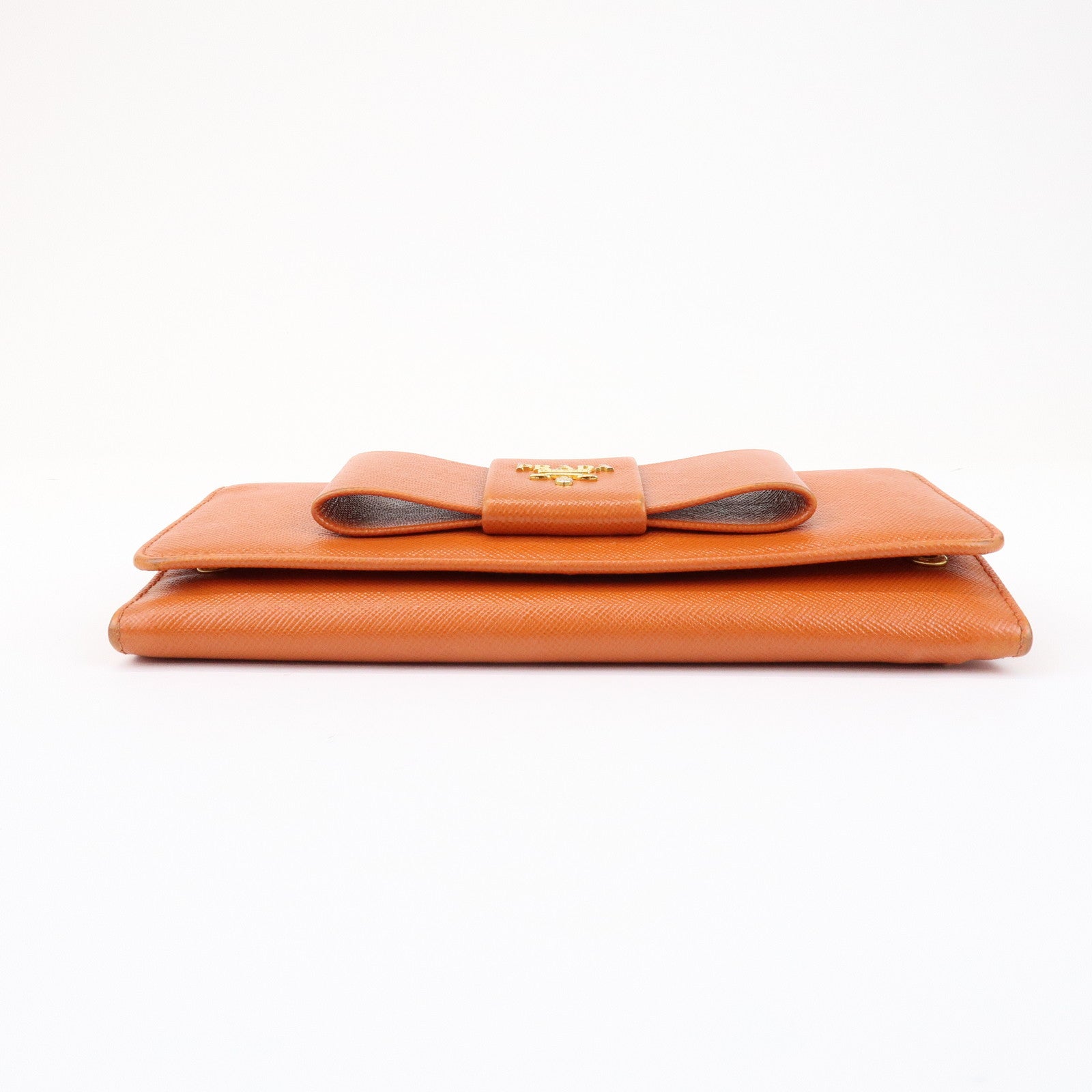 PRADA Saffiano Leather Ribbon Flap Long Wallet Orange 1M1132