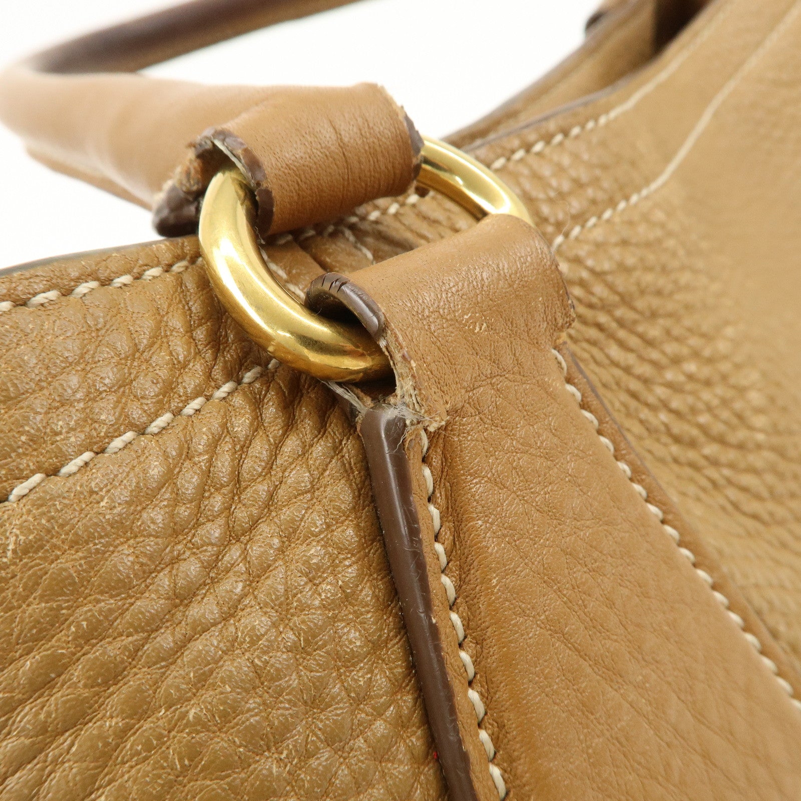PRADA Leather Tote Bag Hand Bag Shoulder Bag Beige Gold HDW Used