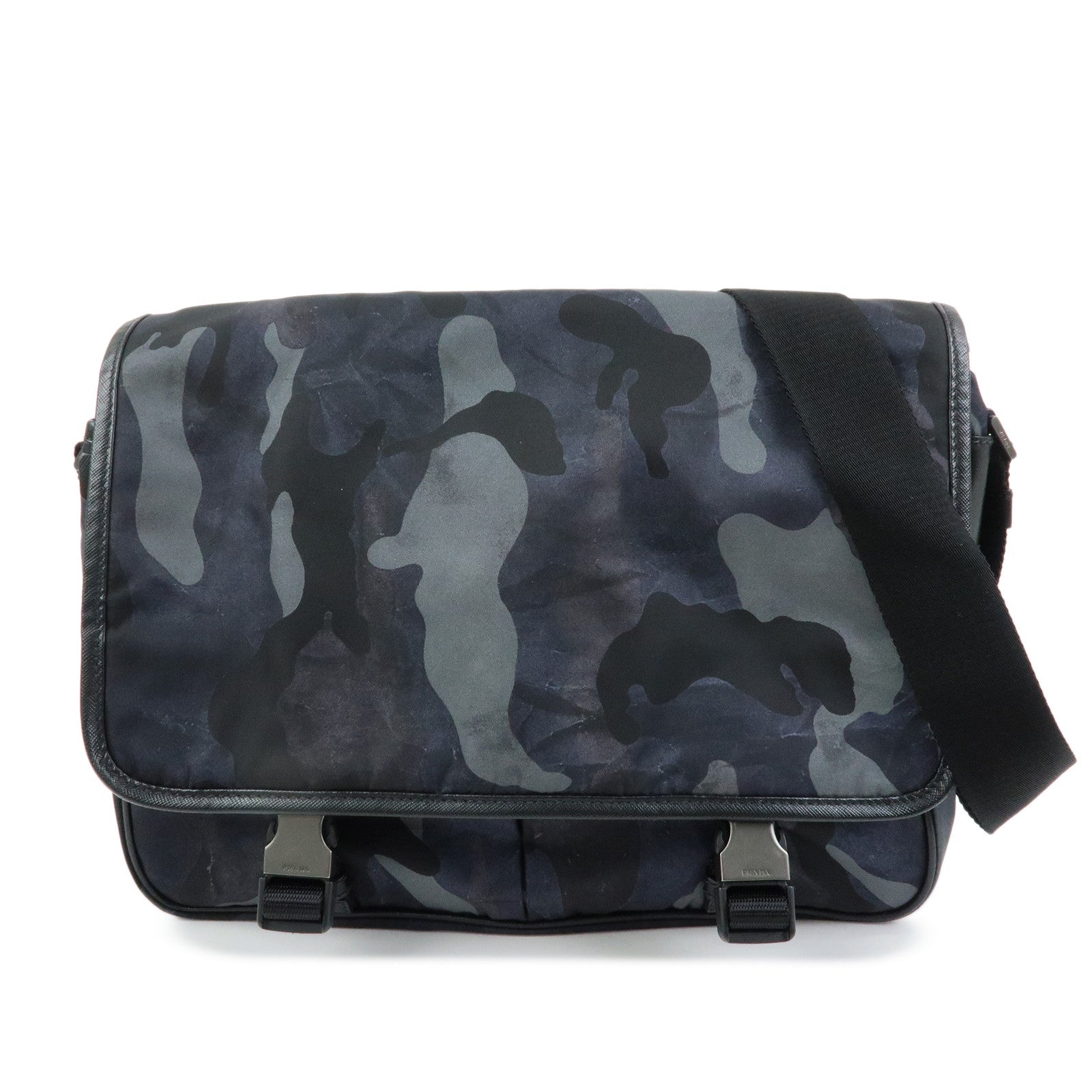 PRADA Triangle Logo Nylon Saffiano Leather Shoulder Bag VA0768