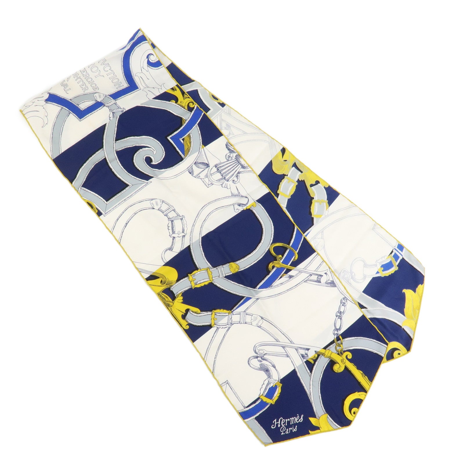 HERMES Maxi Twilly Silk 100% Scarf L'INSTRVCTION DV ROY Blue White