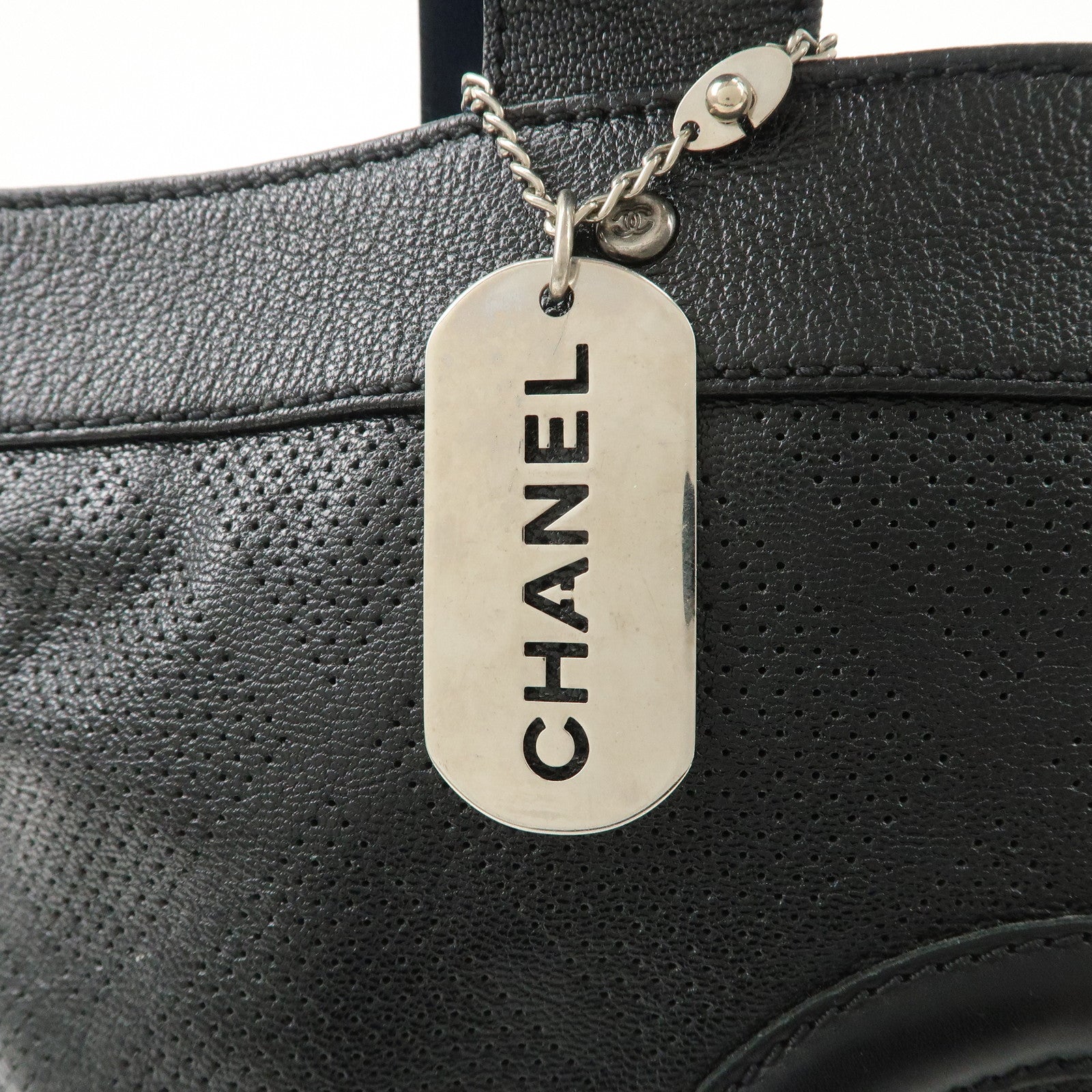 CHANEL COCO Mark Calf Leather Punching Tote Bag Black A33936 Used