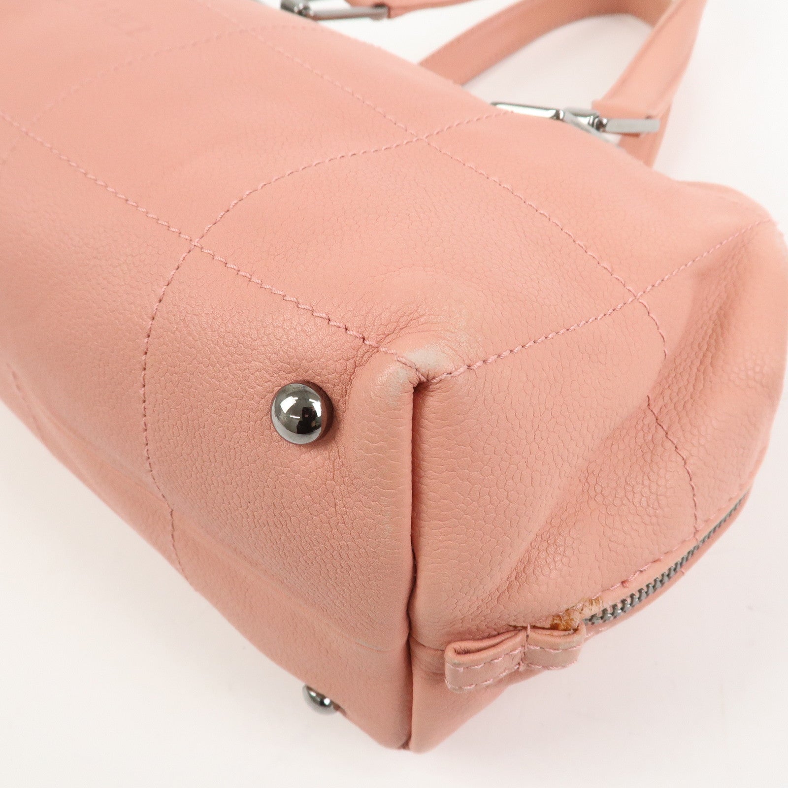 CHANEL Chocolate Bar Calf Leather Boston Bag Hand Bag Pink