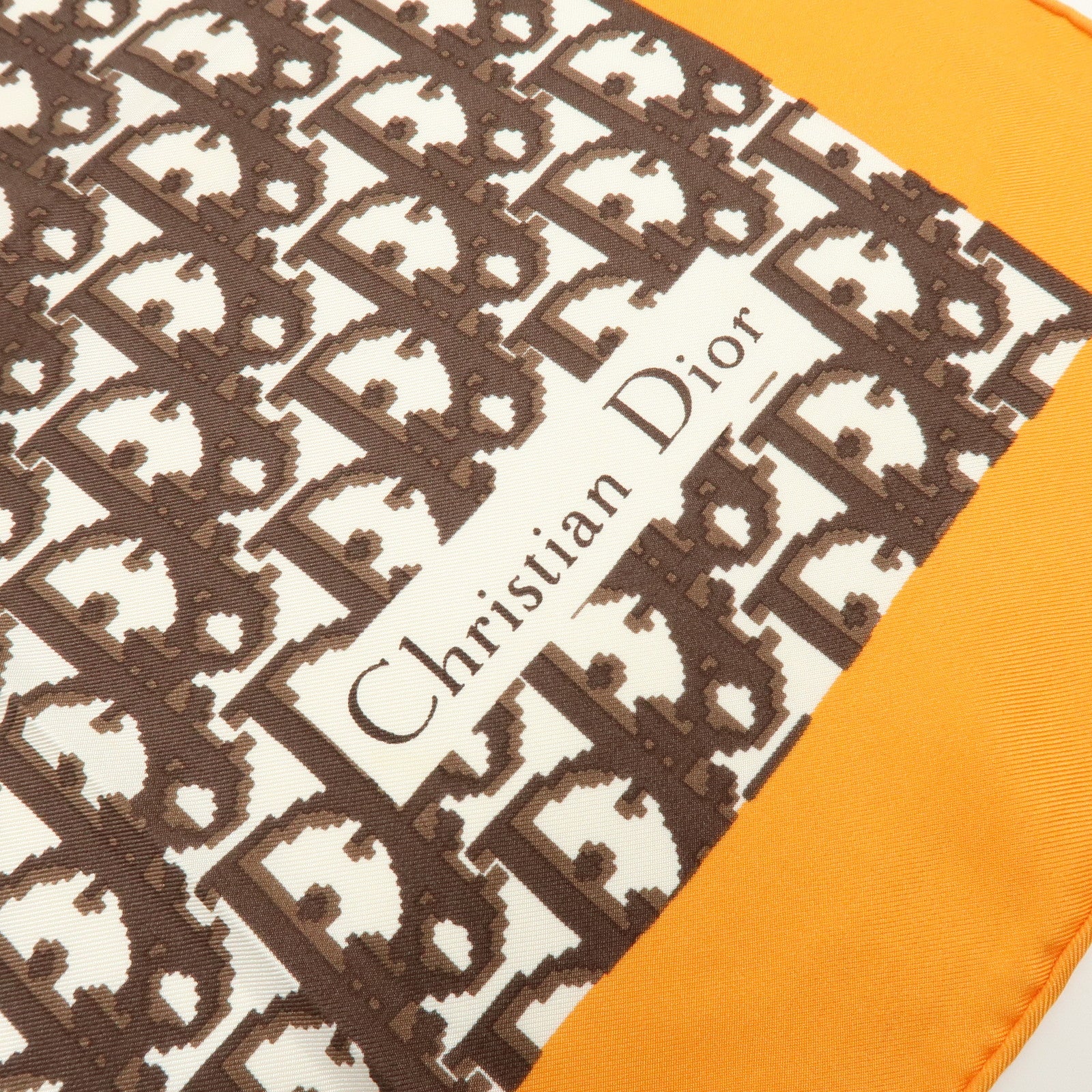 Christian Dior Trotter Silk 100% Scarf 77x77 Brown White Orange