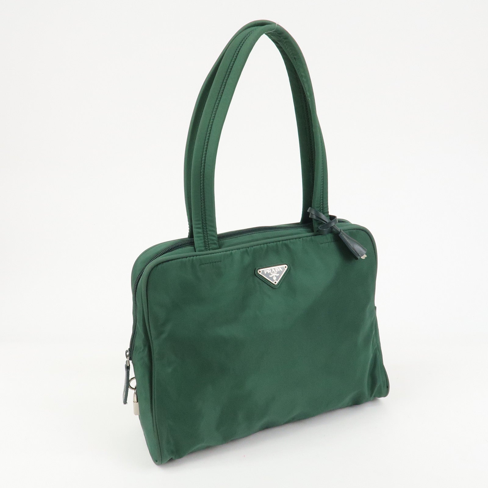 PRADA Triangle Logo Nylon Leather Tote Bag Shoulder Bag Green