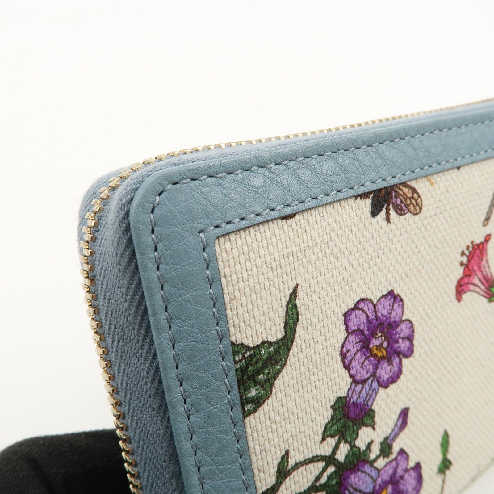 GUCCI Flora Bamboo Canvas Leather Round Zippy Long Wallet 356708