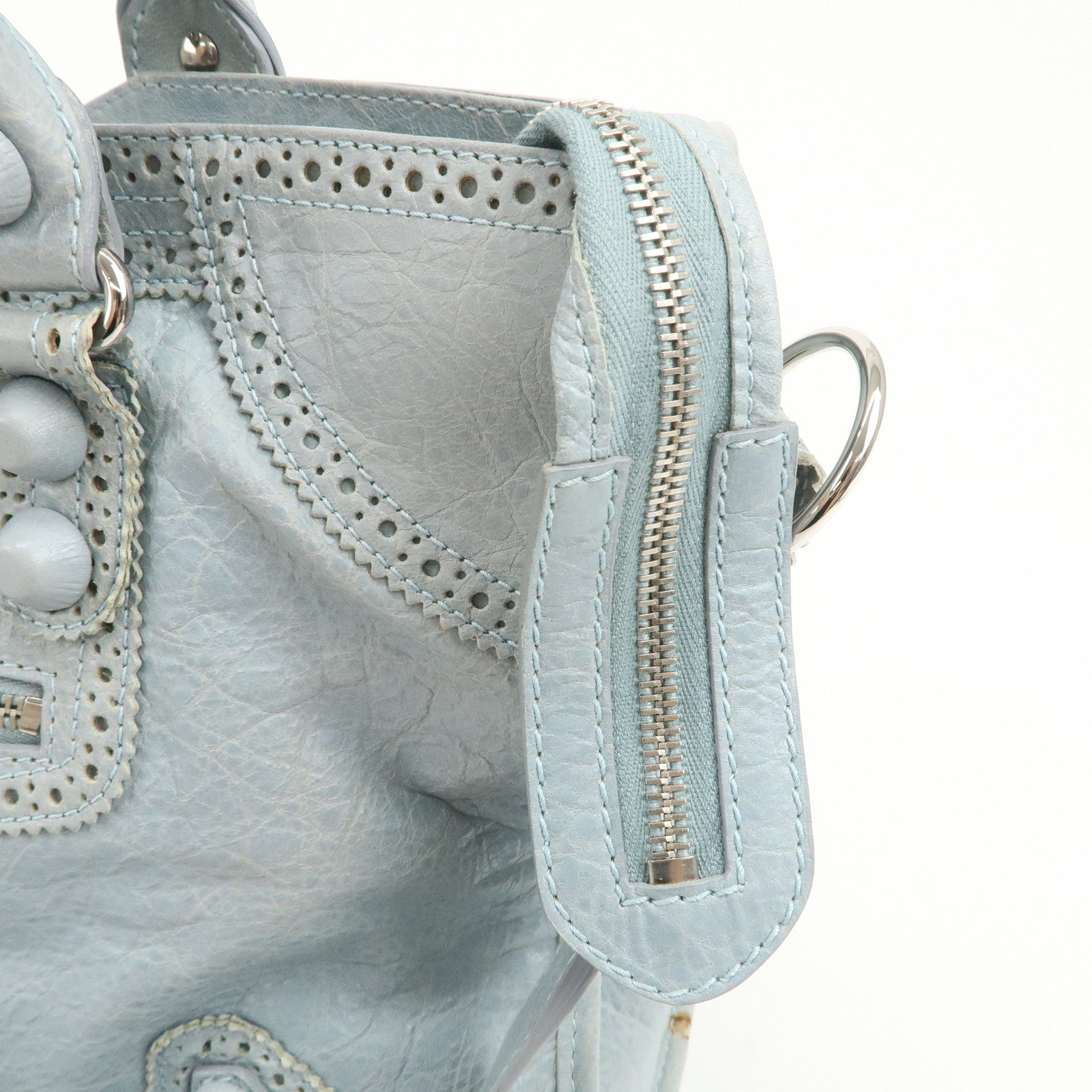 BALENCIAGA Giant City Leather 2Way Shoulder Bag Light Blue 258044