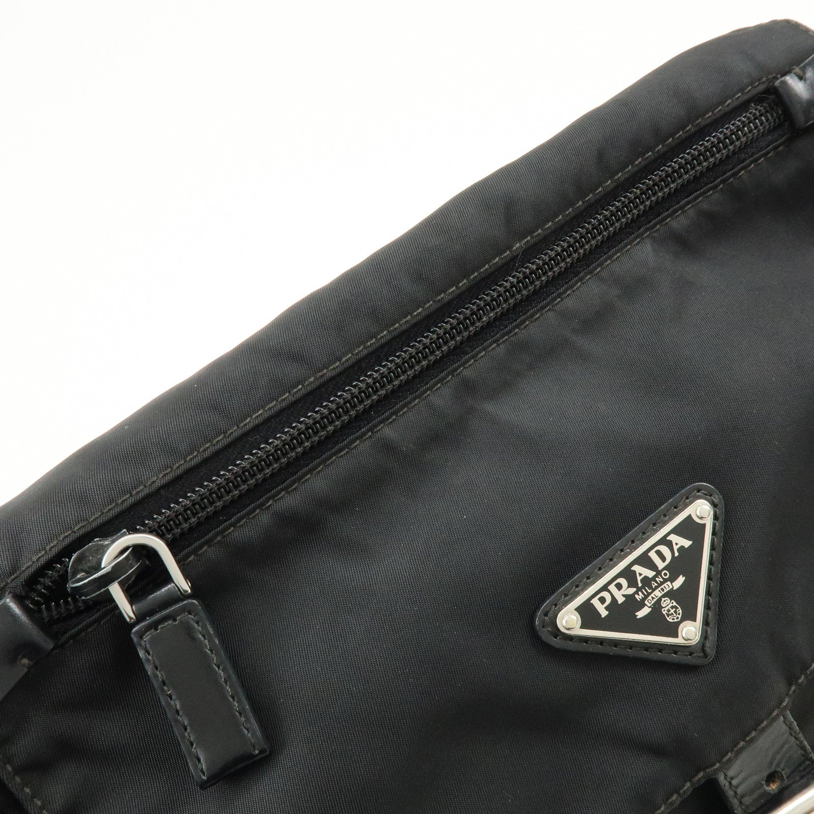 PRADA Triangle Logo Nylon Leather Shoulder Bag Crossbody Bag Black