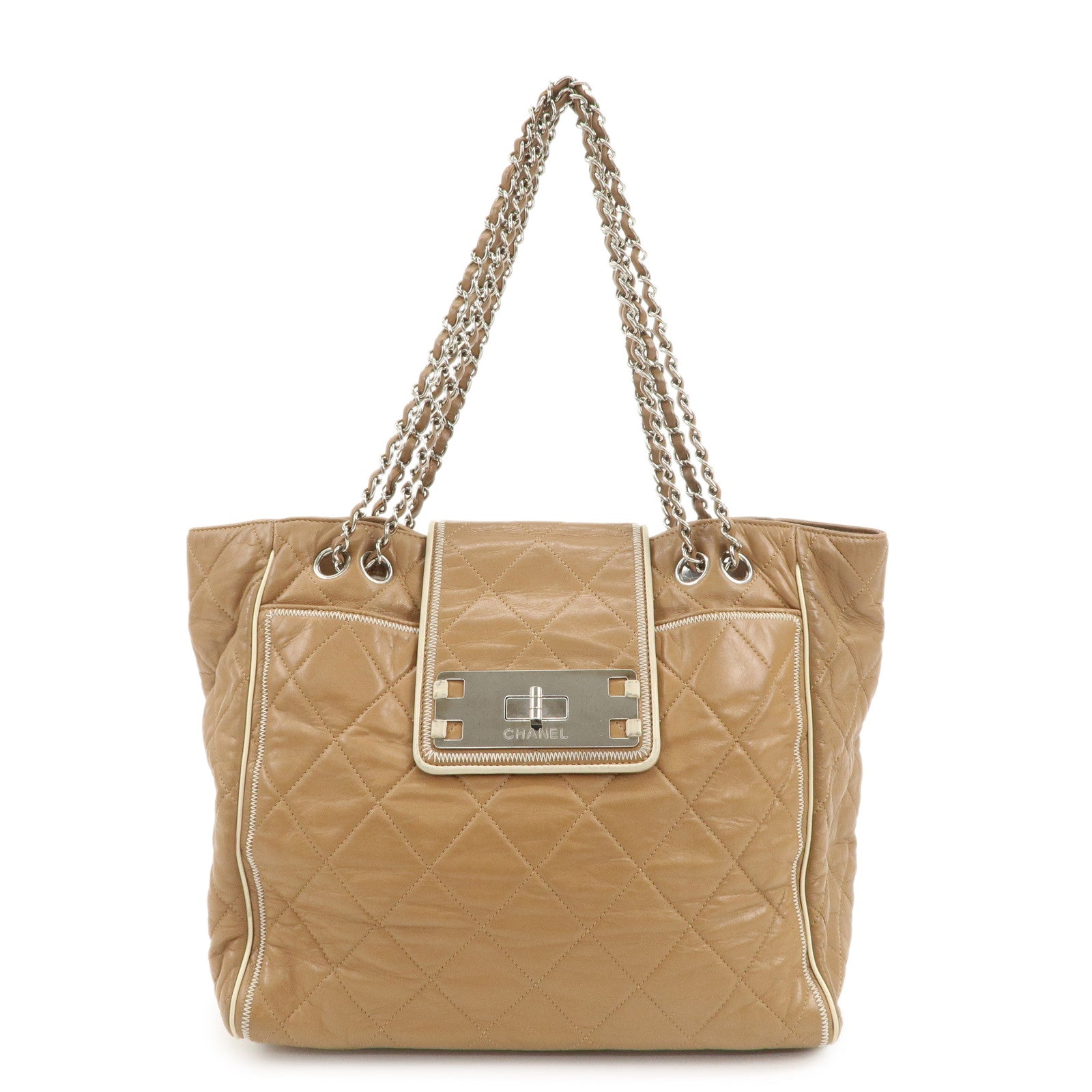 CHANEL East West Chain Shoulder Bag Hand Bag Tote Bag Brown