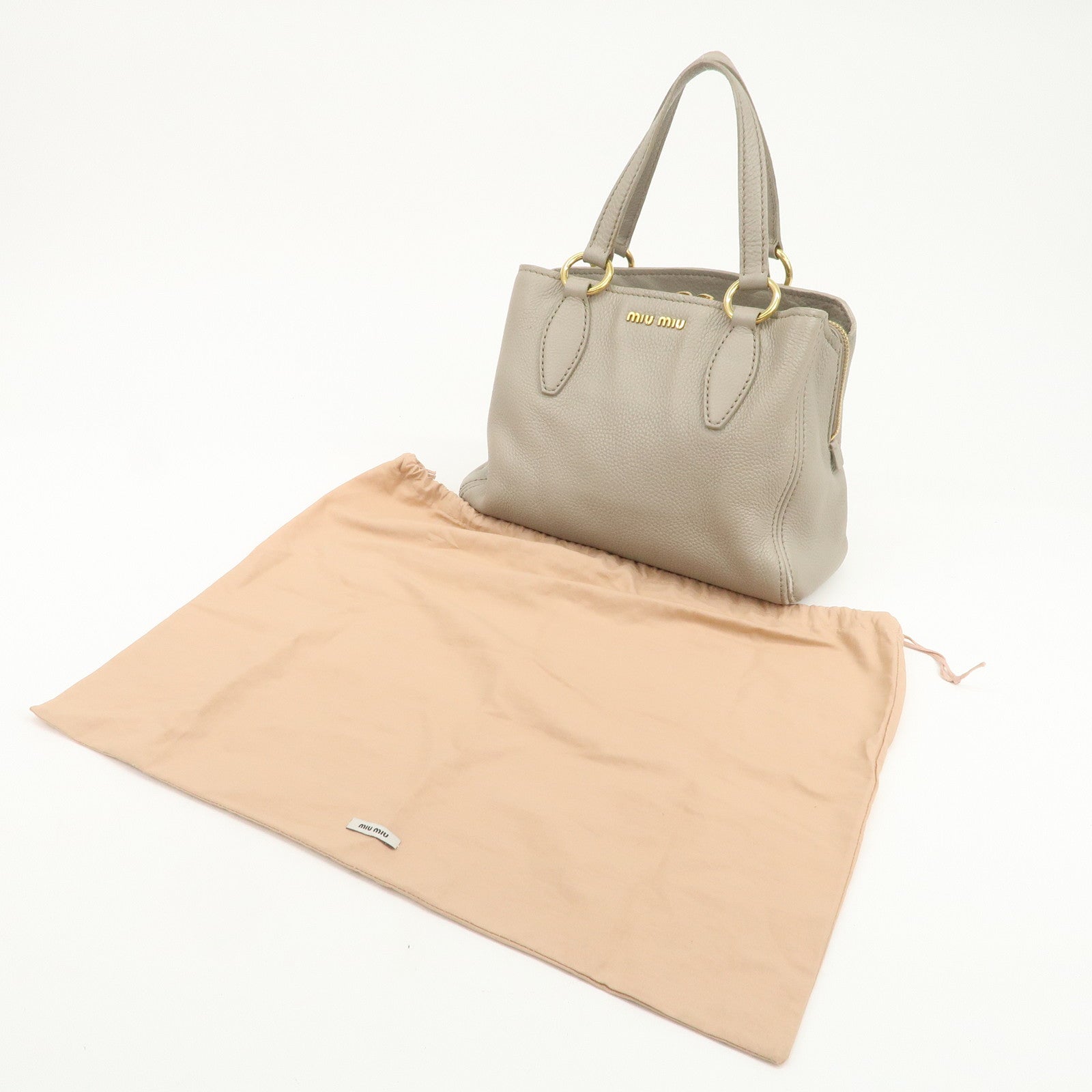 MIU MIU Vitello Caribu Leather 2Way Bag Hand Bag Greige RN0757