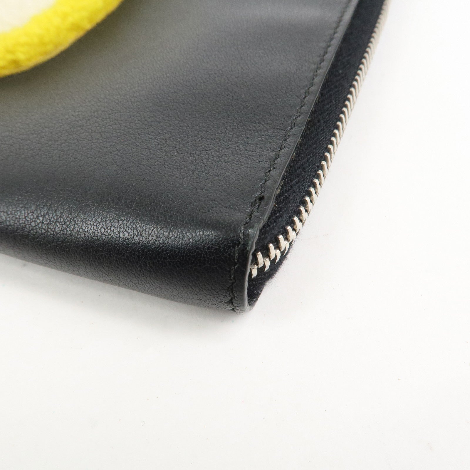FENDI Leather Wool Apple Motif Clutch Bag Pouch Black 8M0363
