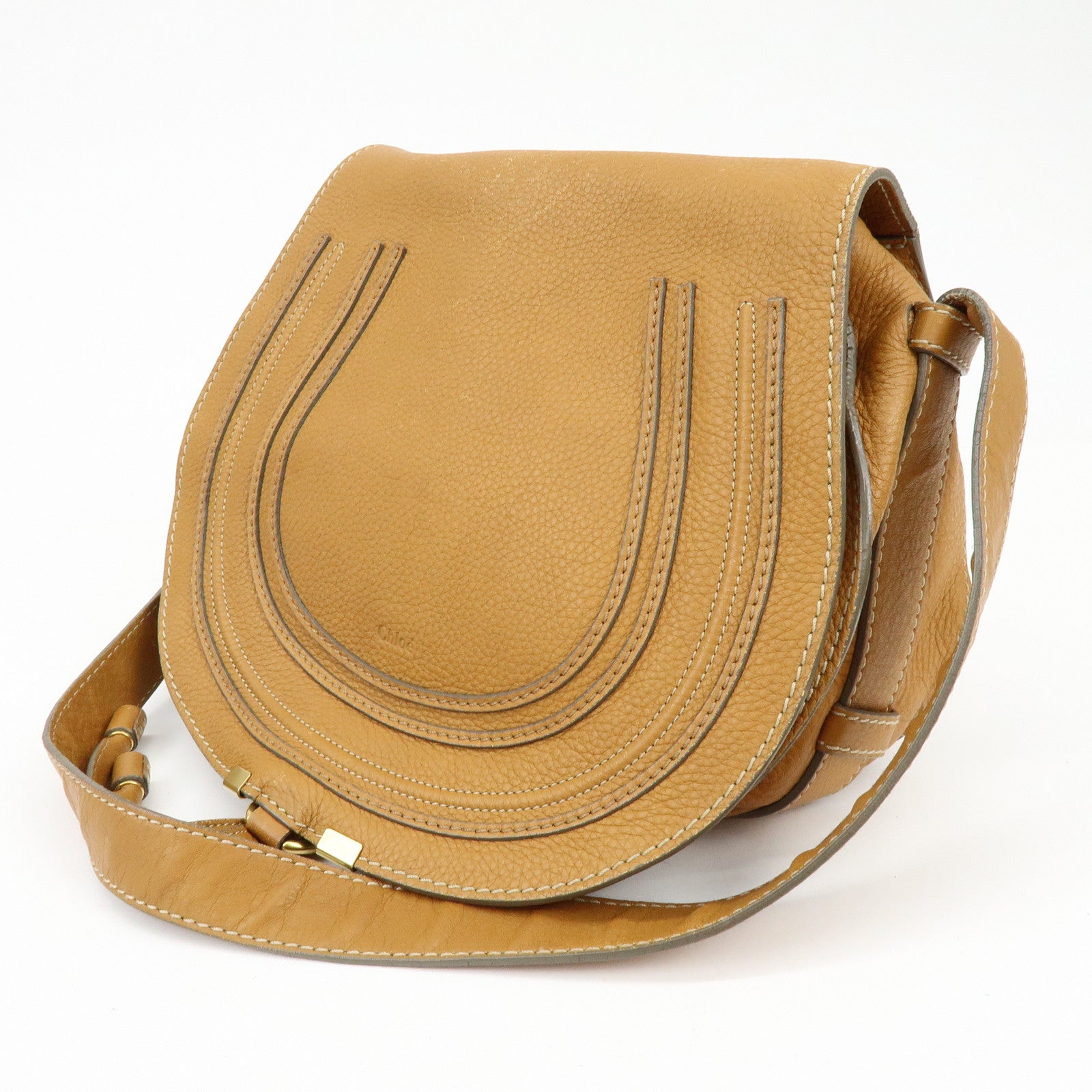 Chloe Marcie Leather Shoulder Bag Saddle Bag Crossbody Bag Brown