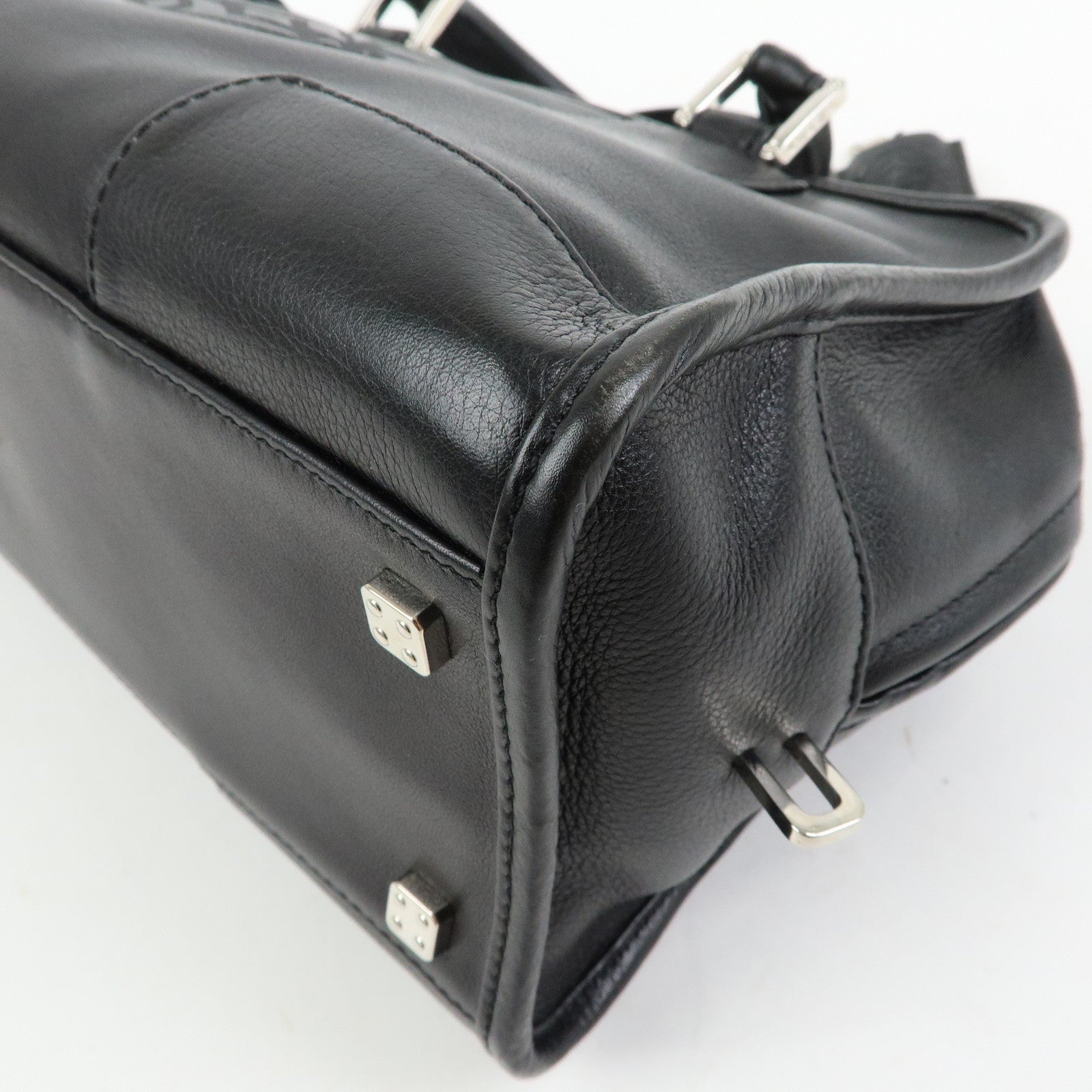 LOEWE Anagram Amazona 28 Leather Hand Bag Boston Bag Black