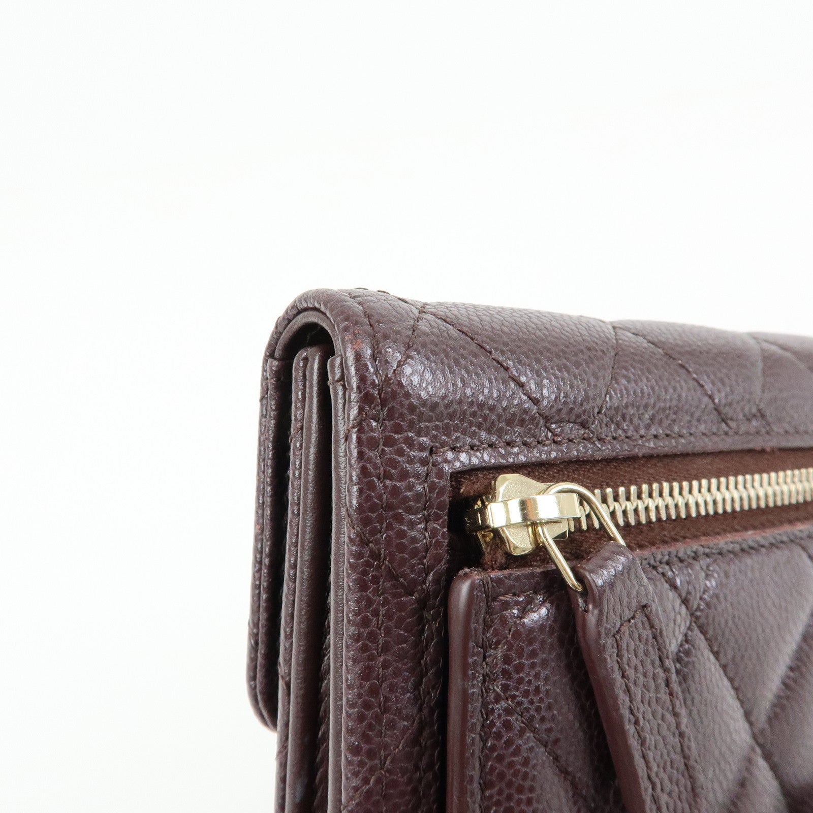 CHANEL Matelasse Caviarskin Small Tri-fold Wallet Brown AP0231