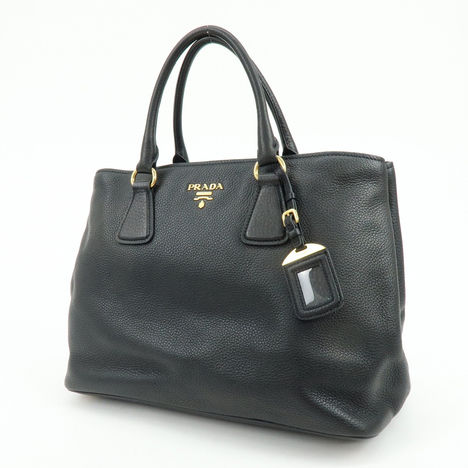 PRADA Calf Leather Tote Bag Hand Bag Black BN2579