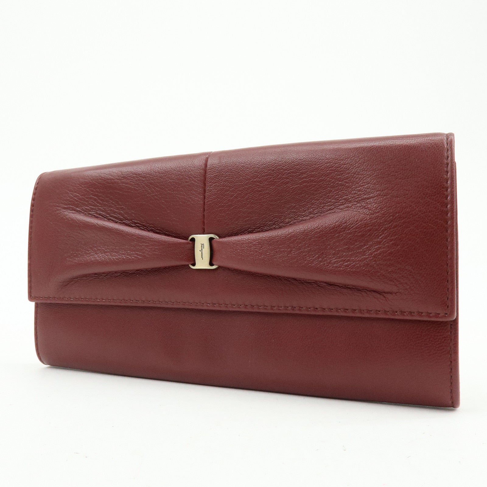 Ferragamo Vara Leather Long Wallet Bordeaux