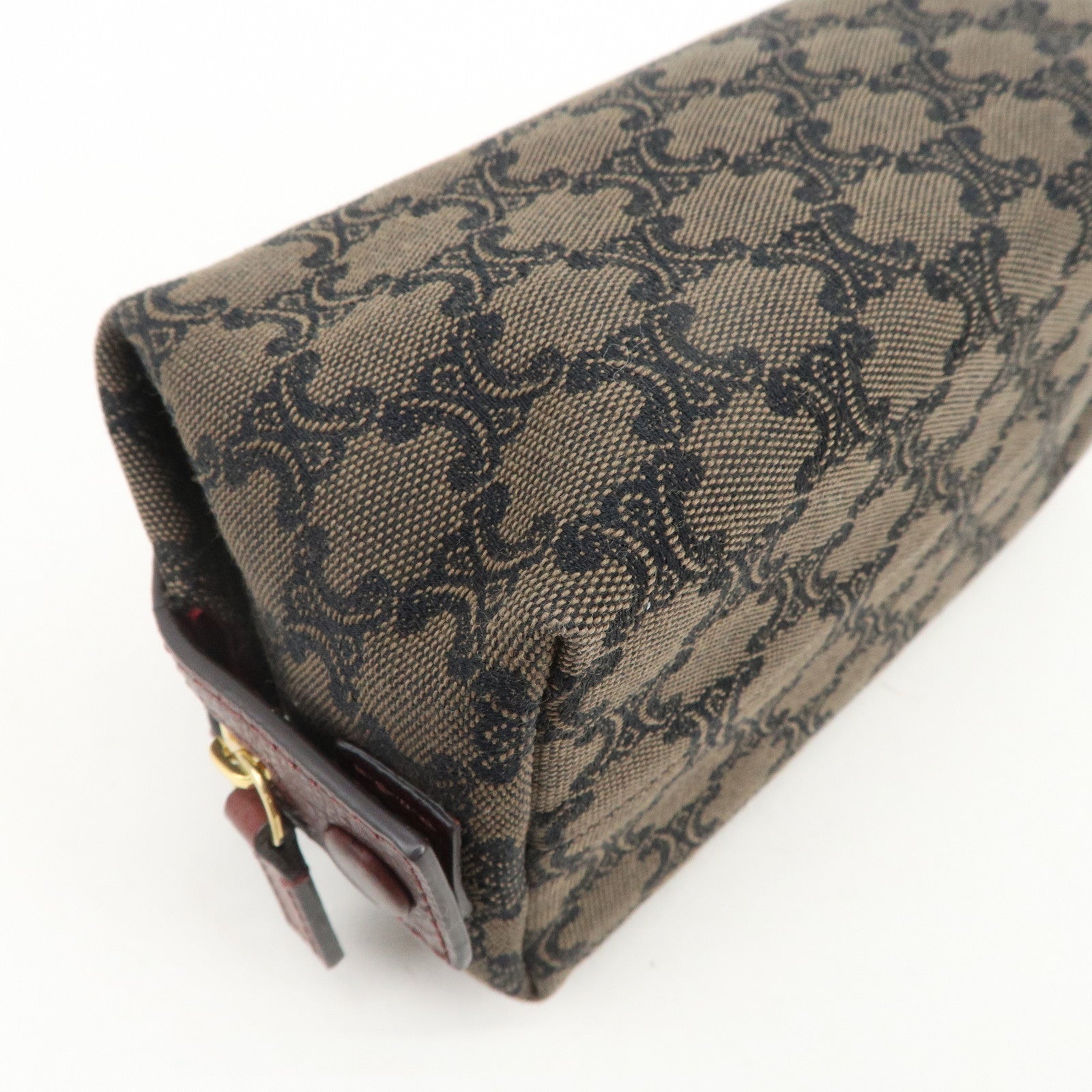 CELINE Macadam Canvas Leather Pouch Cosmetic Pouch Brown Wine Red