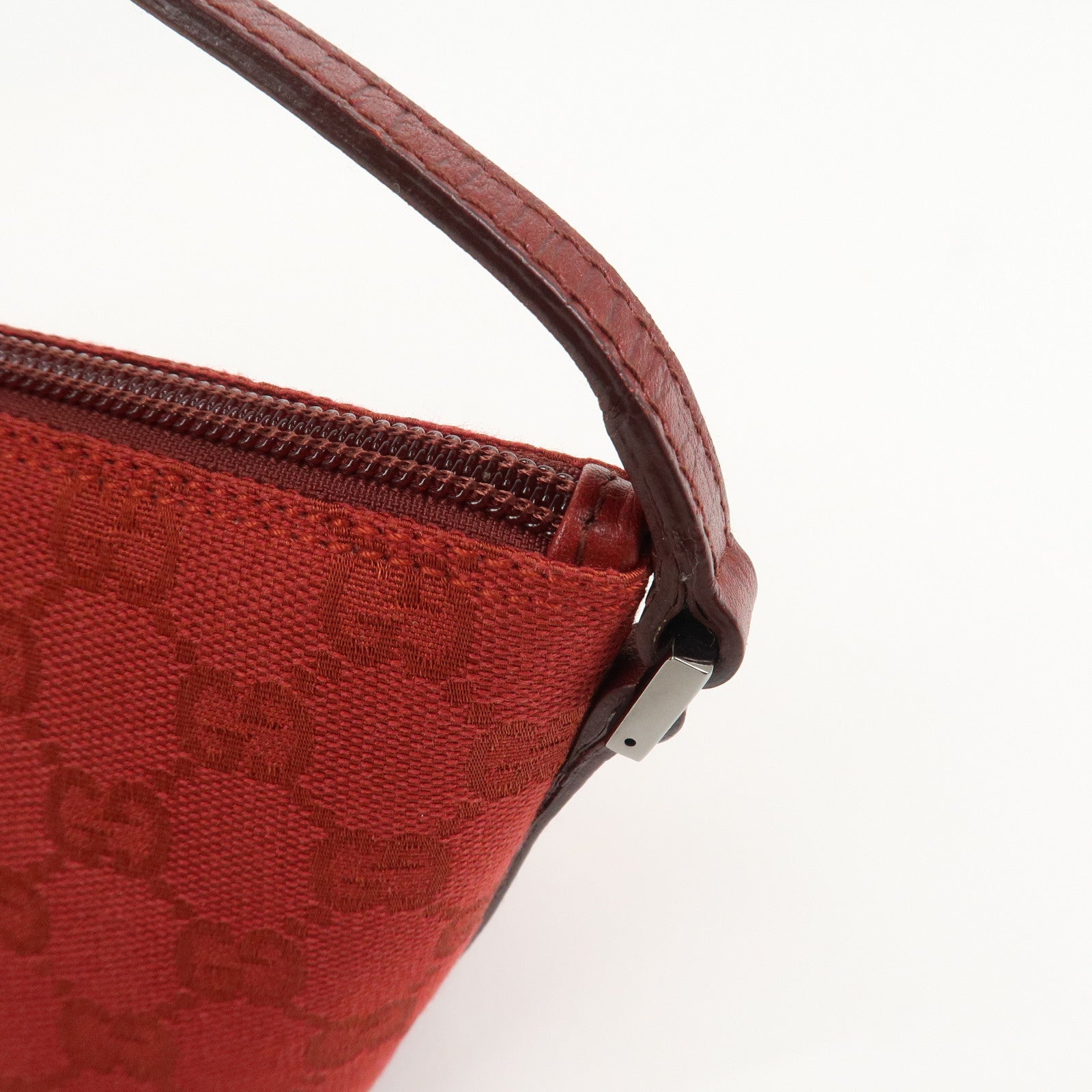 GUCCI Boat Bag GG Canvas Leather Hand Bag Pouch Red 07198