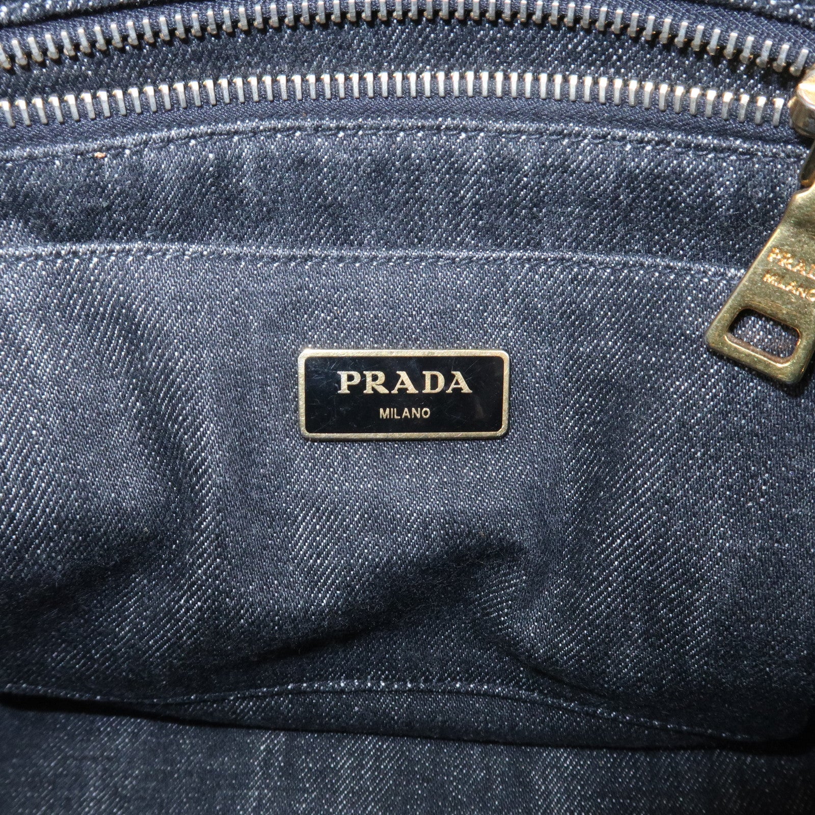PRADA Canapa Denim 2Way Bag Hand Bag Shoulder Bag Black 1BG642