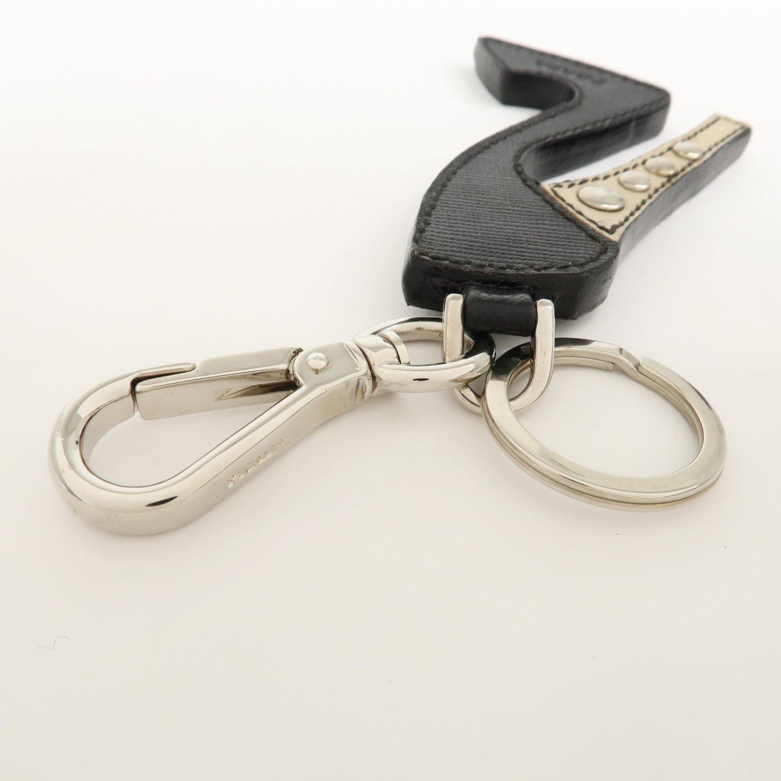 PRADA High Heel Motif Leather Bag Charm Key Chain Black 1AR295