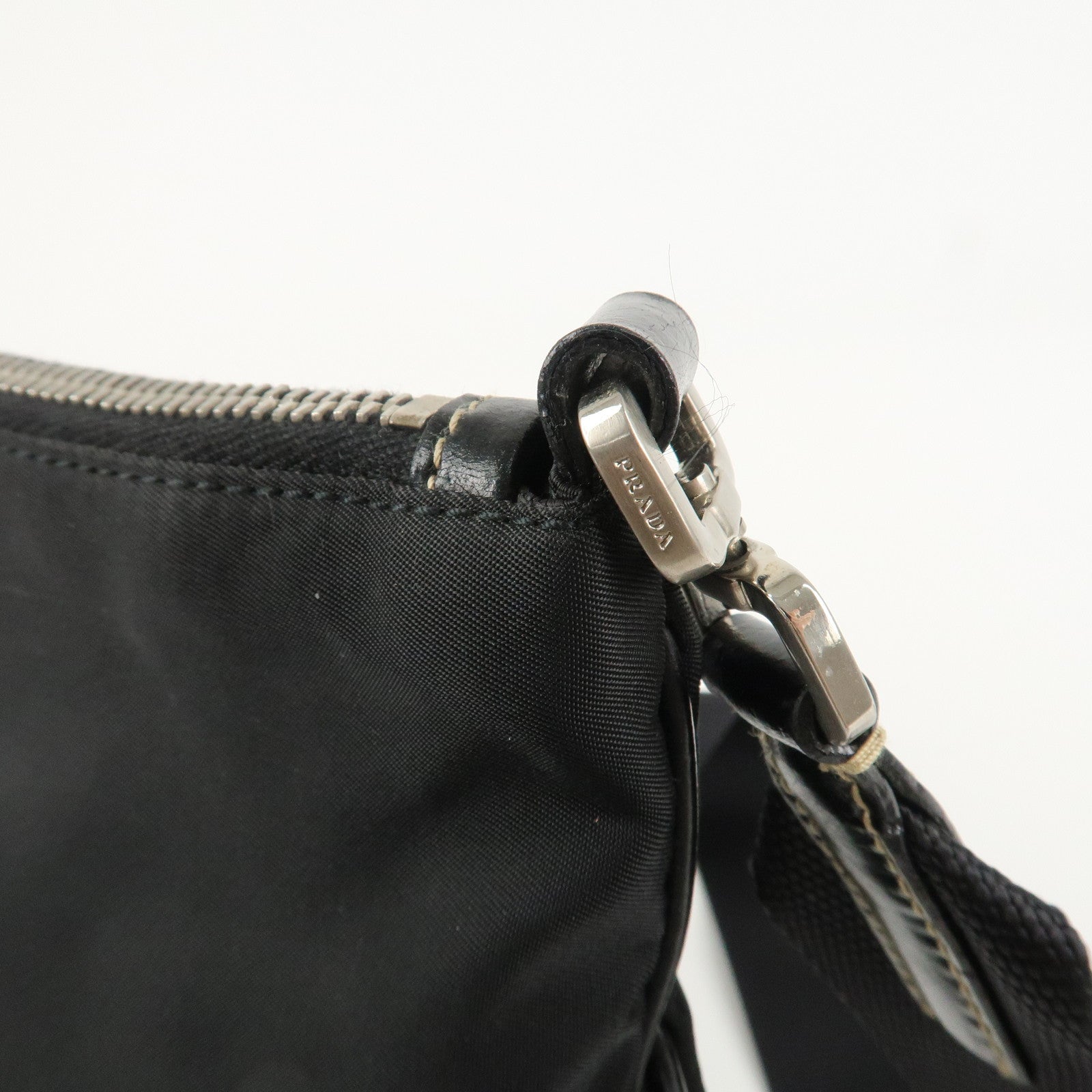 PRADA Triangle Logo Leather Nylon Shoulder Bag Crossbody Bag Black Used