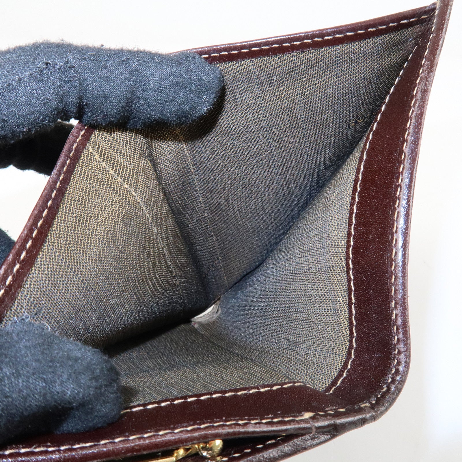 FENDI Zucca Canvas Leather Bi-Fold Wallet Brown Black Used