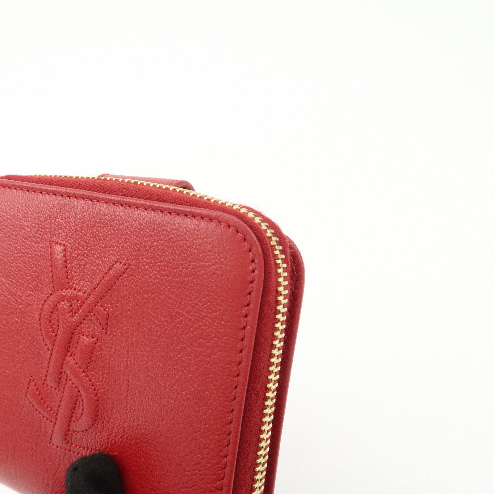 SAINT LAURENT Leather Compact Bi-fold Wallet Red