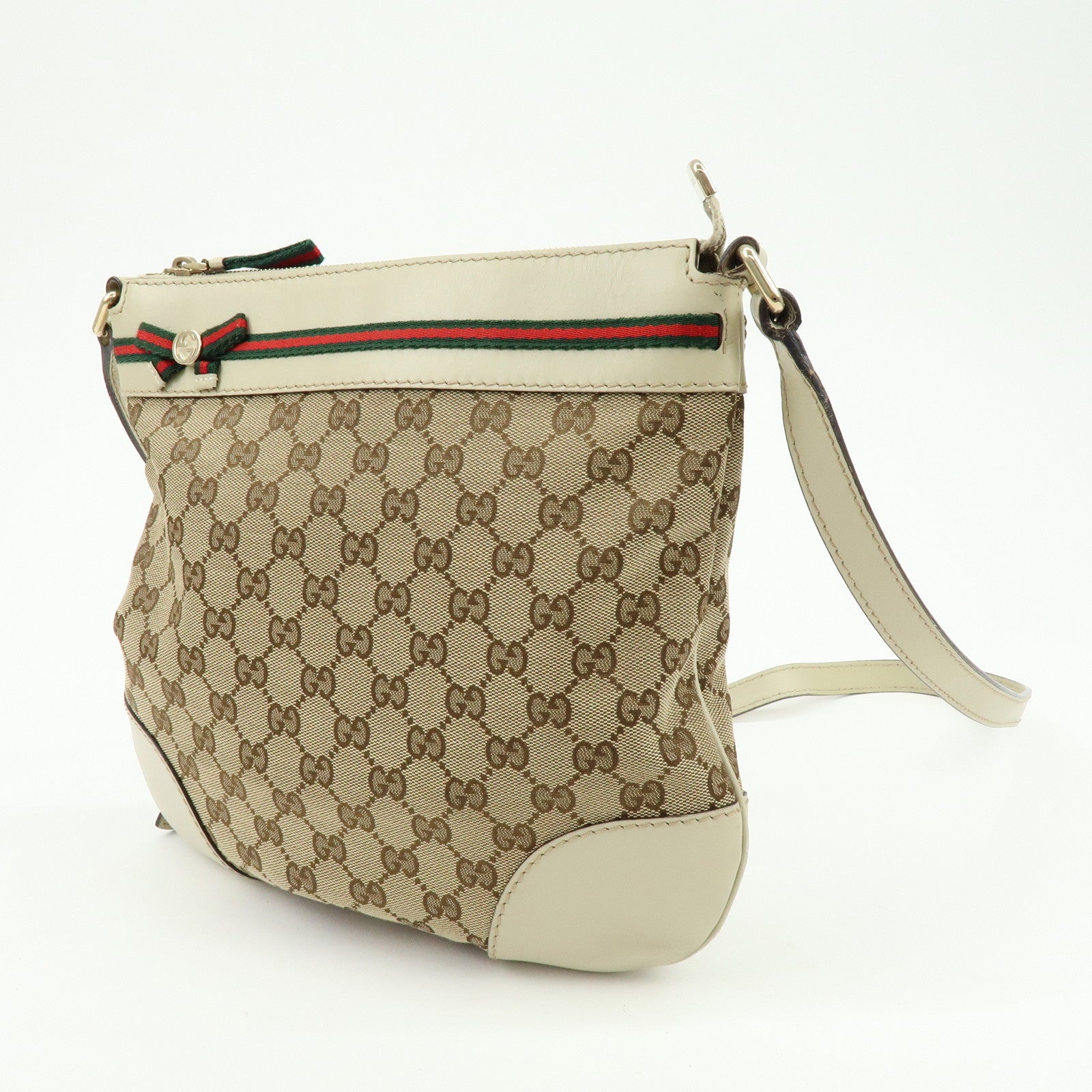 GUCCI Mayfair Sherry GG Canvas Leather Shoulder Bag Beige 257065