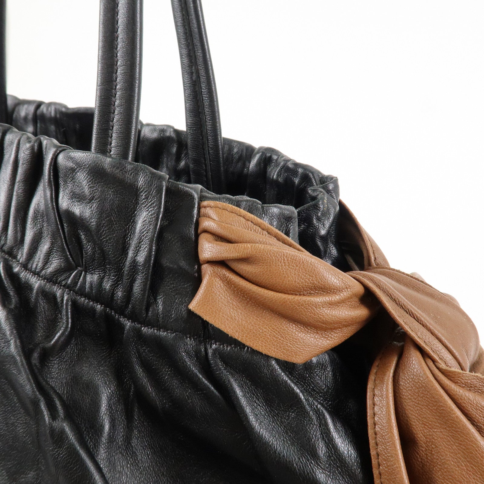 PRADA Leather Ribbon Shoulder Bag Hand Bag Black Brown Used