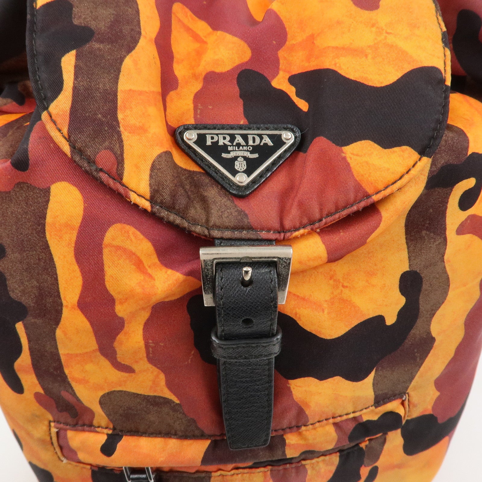 PRADA Triangle Logo Nylon Leather Backpack Camouflage OrangeBZ0032