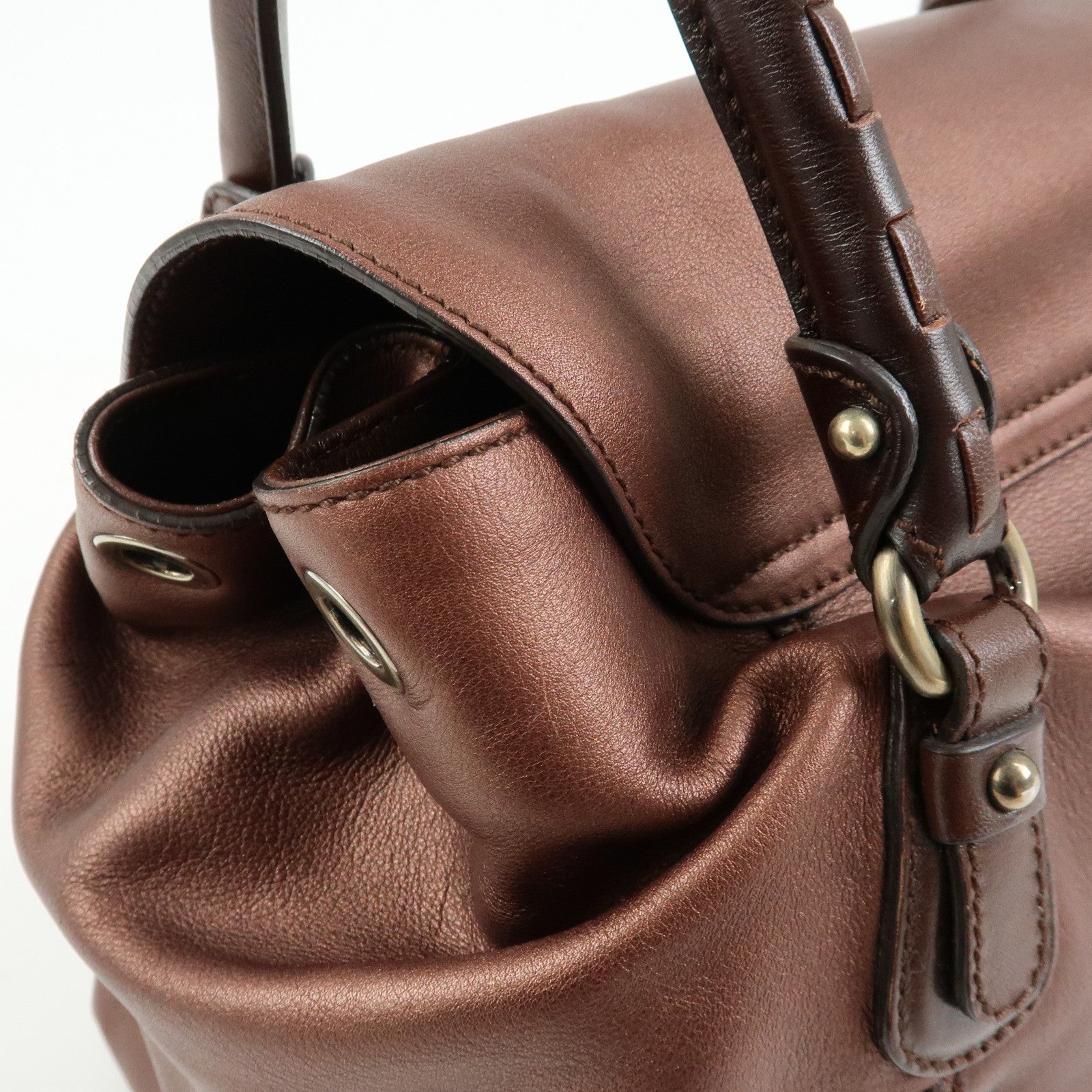 Ferragamo Gancini Leather 2Way Bag Hand Shoulder Bag Metallic Brown