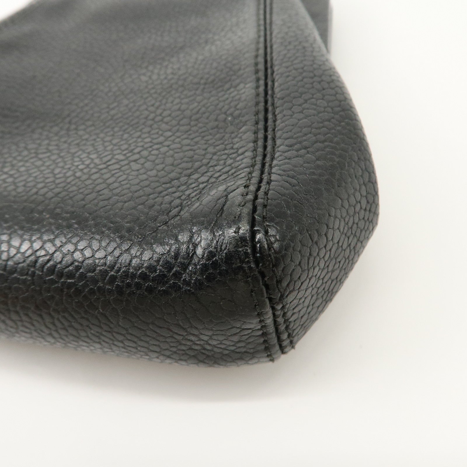 CHANEL COCO Mark Caviarskin Purse Wallet Pouch Black Used