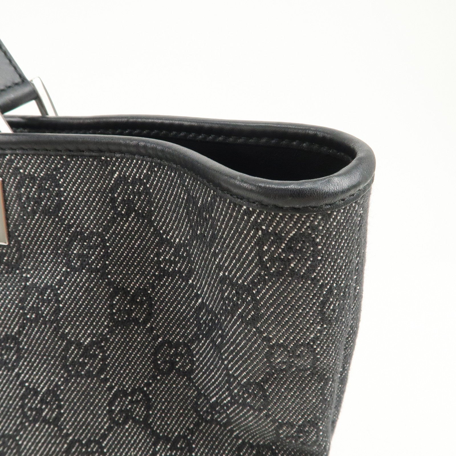 GUCCI GG Denim Leather Tote Bag Hand Bag Shoulder Bag Black 31243