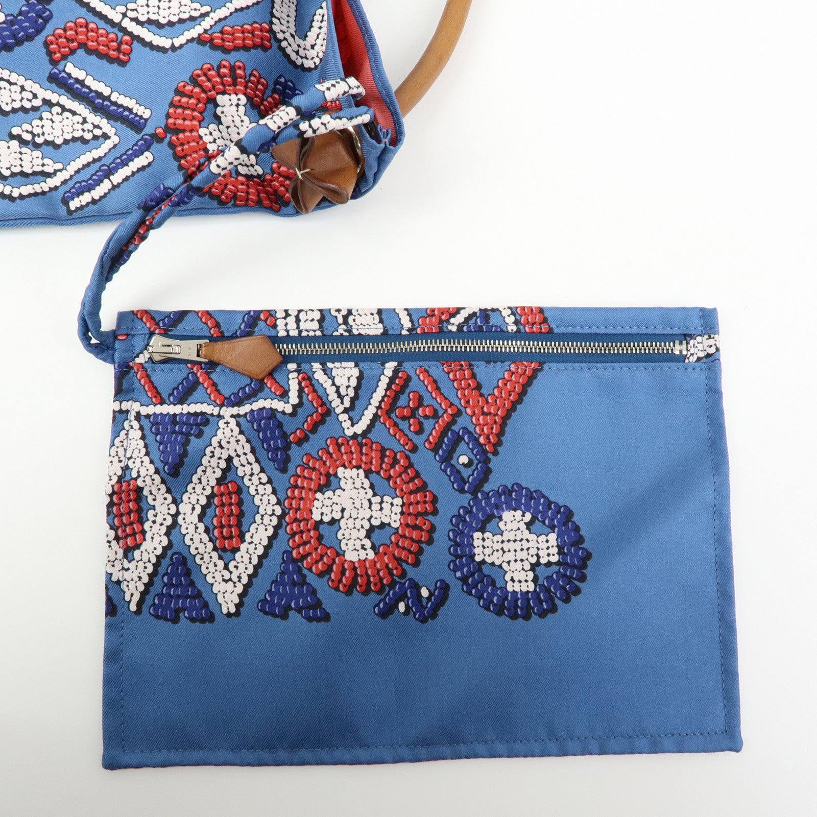 HERMS Silky City PM Silk Leather Shoulder Bag Kelly en Perles Blue