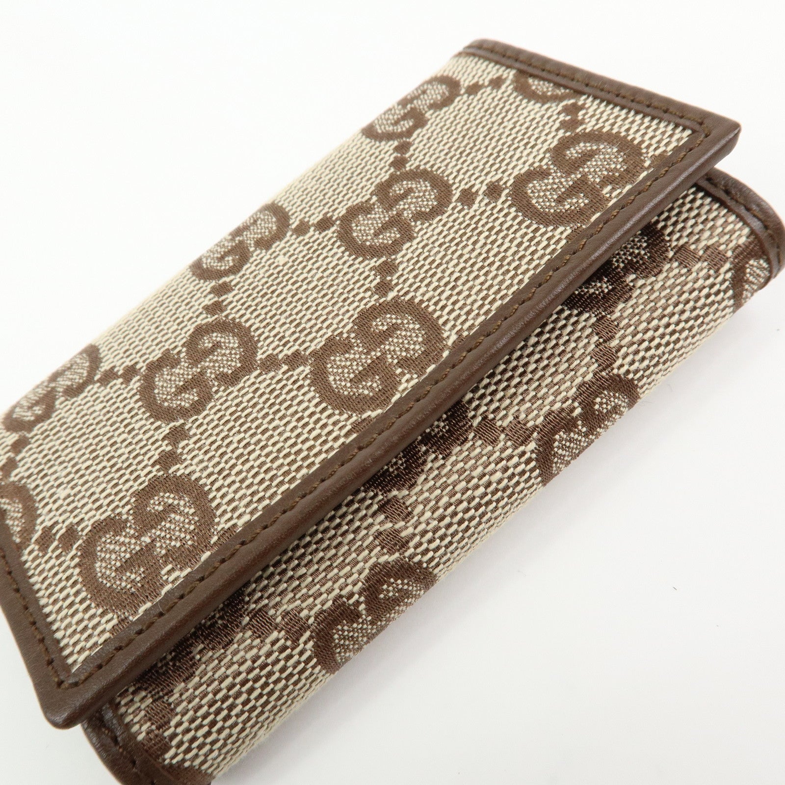 GUCCI GG Canvas Leather 6 Ring Key Case Beige Brown