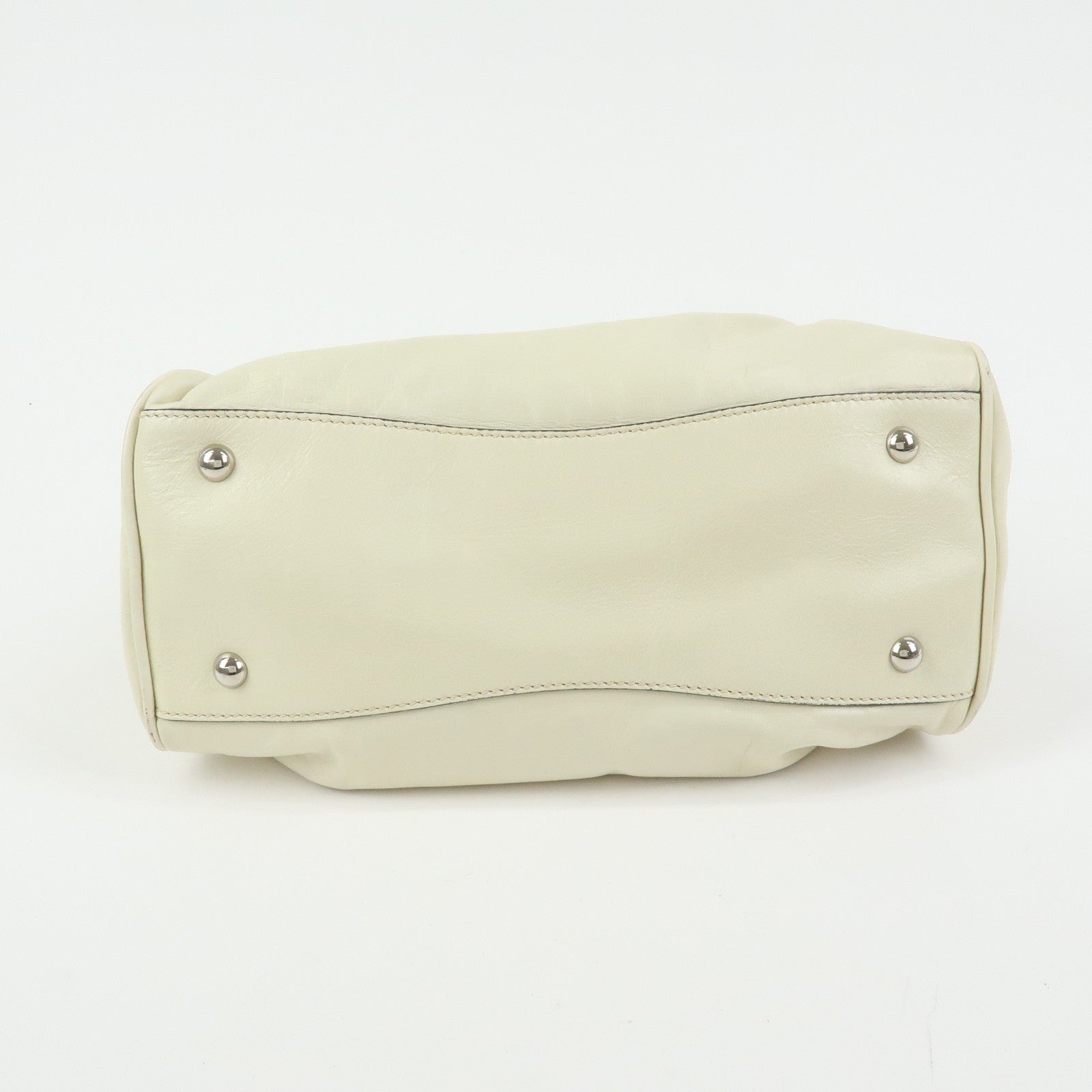 MIU MIU Logo Side Ribbon Leather 2Way Hand Bag Shoulder Bag Ivory