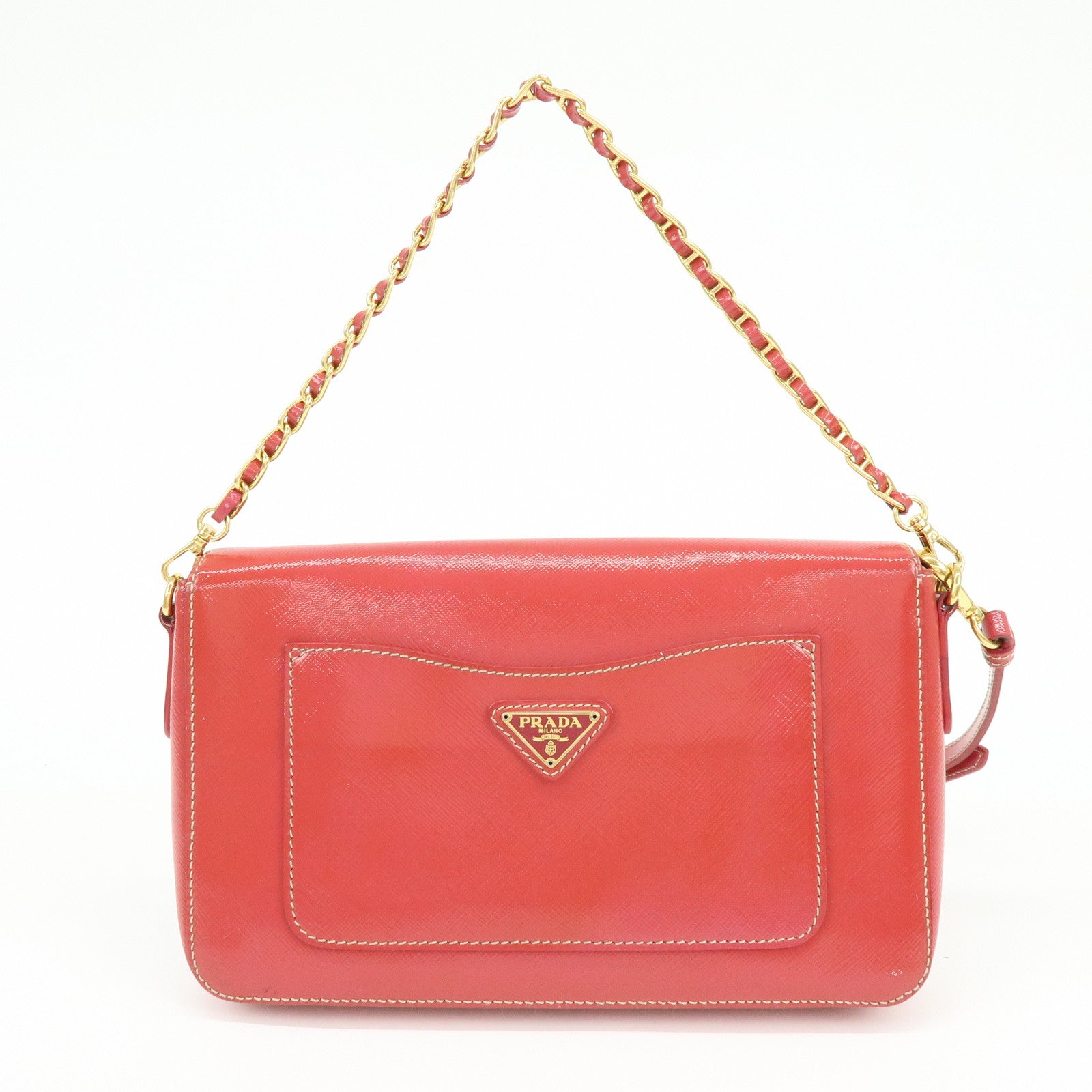PRADA Patent Leather 2Way Shoulder Chain Bag Hand Bag Pink