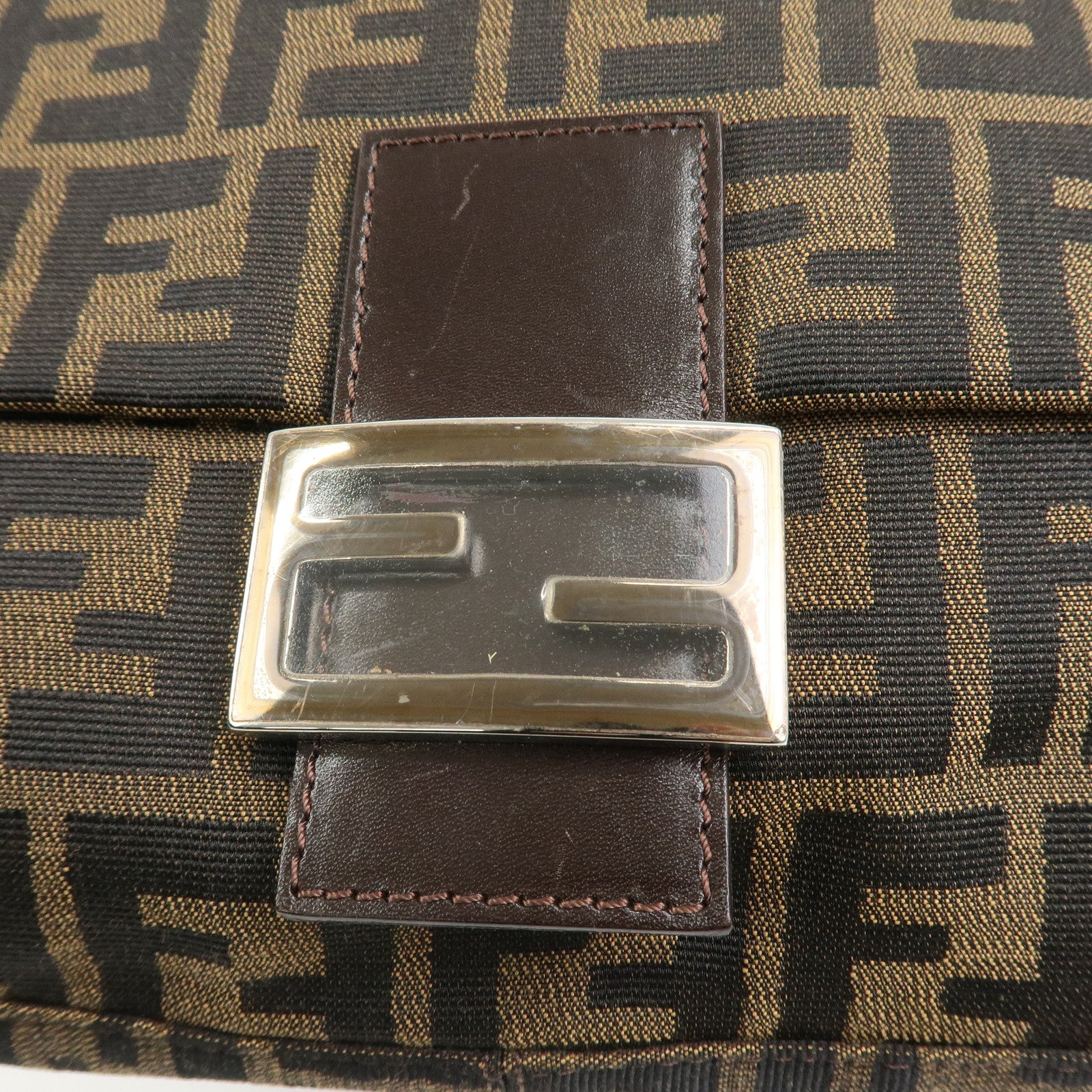 FENDI Zucca Mamma Baguette Canvas Shoulder Bag Brown Black 26325