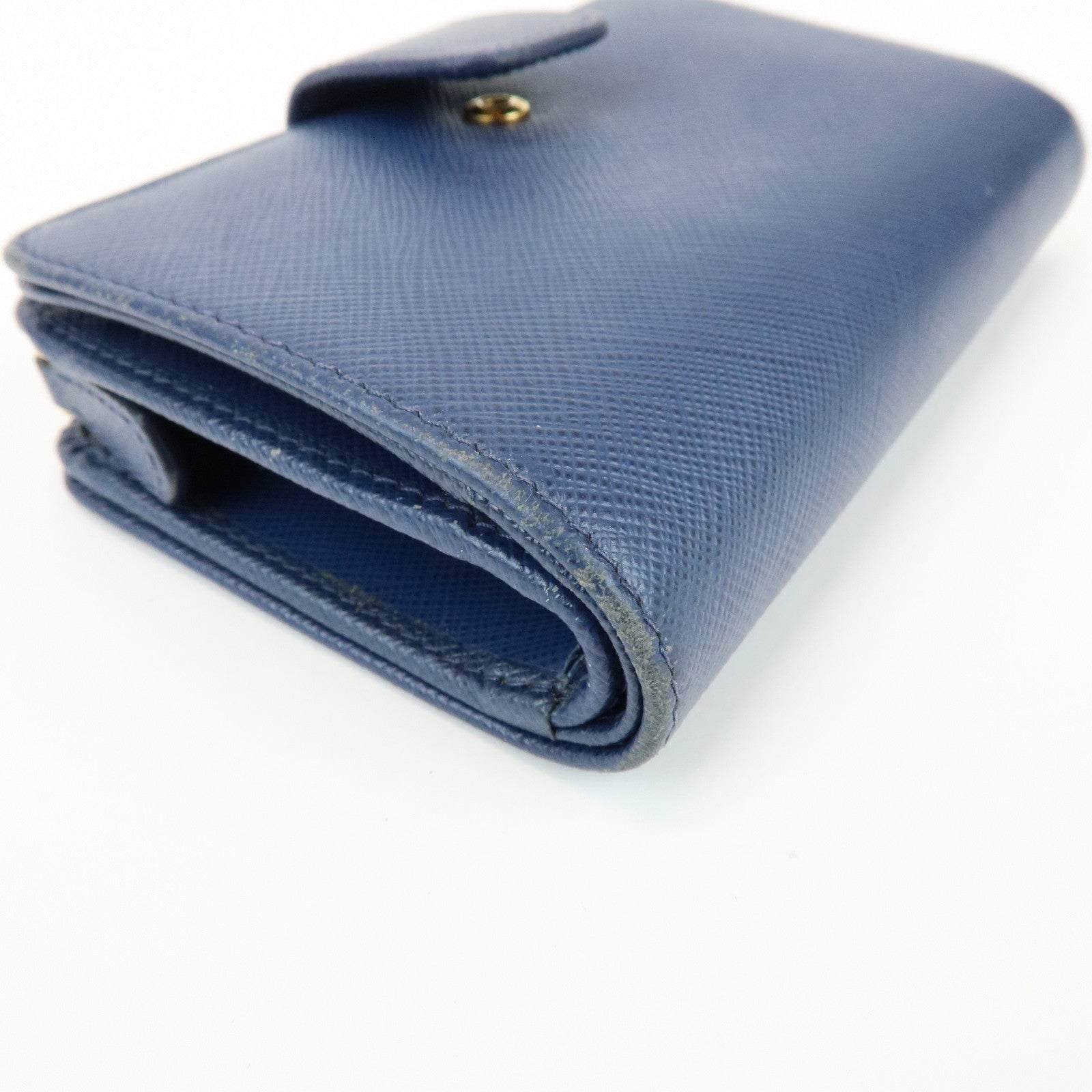 PRADA Saffiano Leather Compact Wallet Navy Gold 1ML225