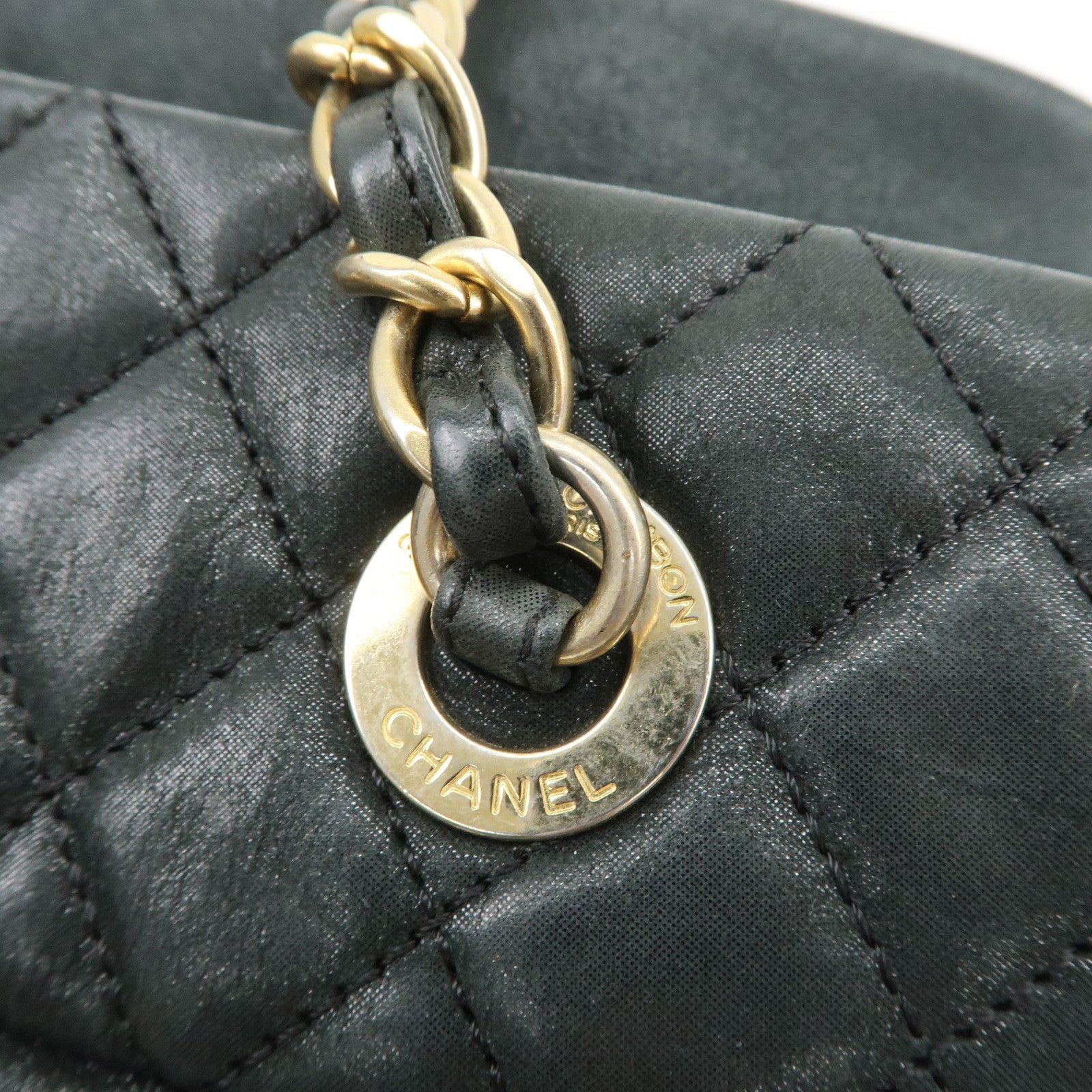 CHANEL Matelasse COCO Mark Lamb Skin Shoulder Bag Black A50475