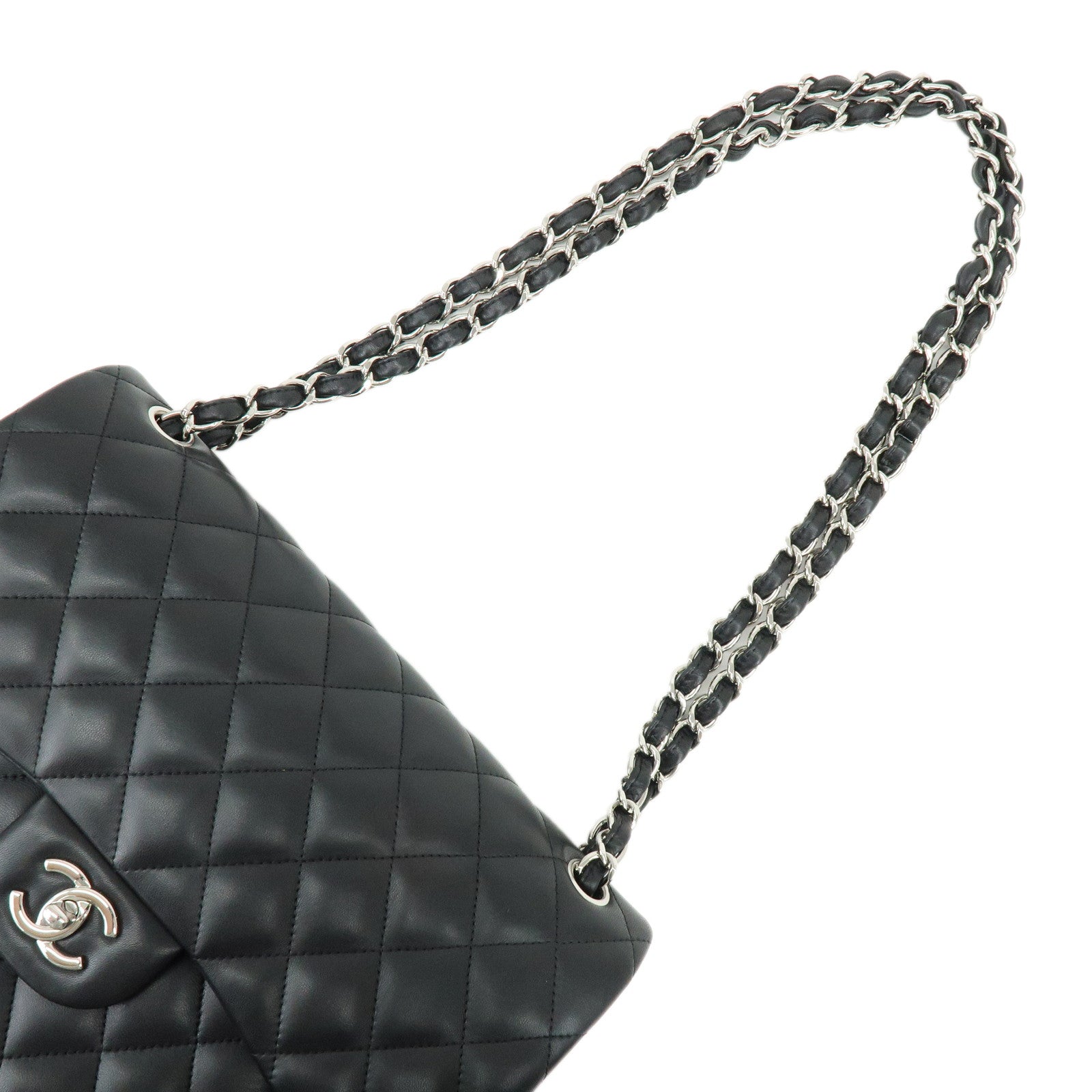 CHANEL Matelasse30 Lamb Skin W Flap Chain Shoulder Bag Black A58600