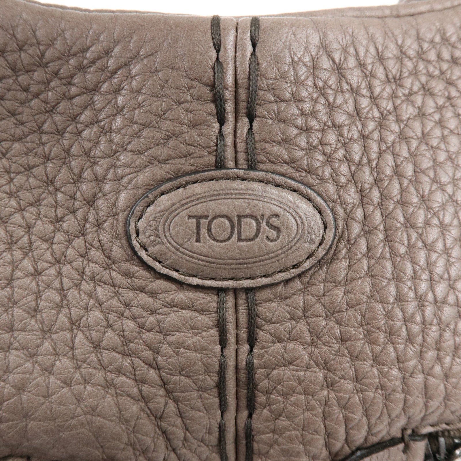 TOD'S Logo Leather Tote Bag Hand Bag Shoulder Bag Greige