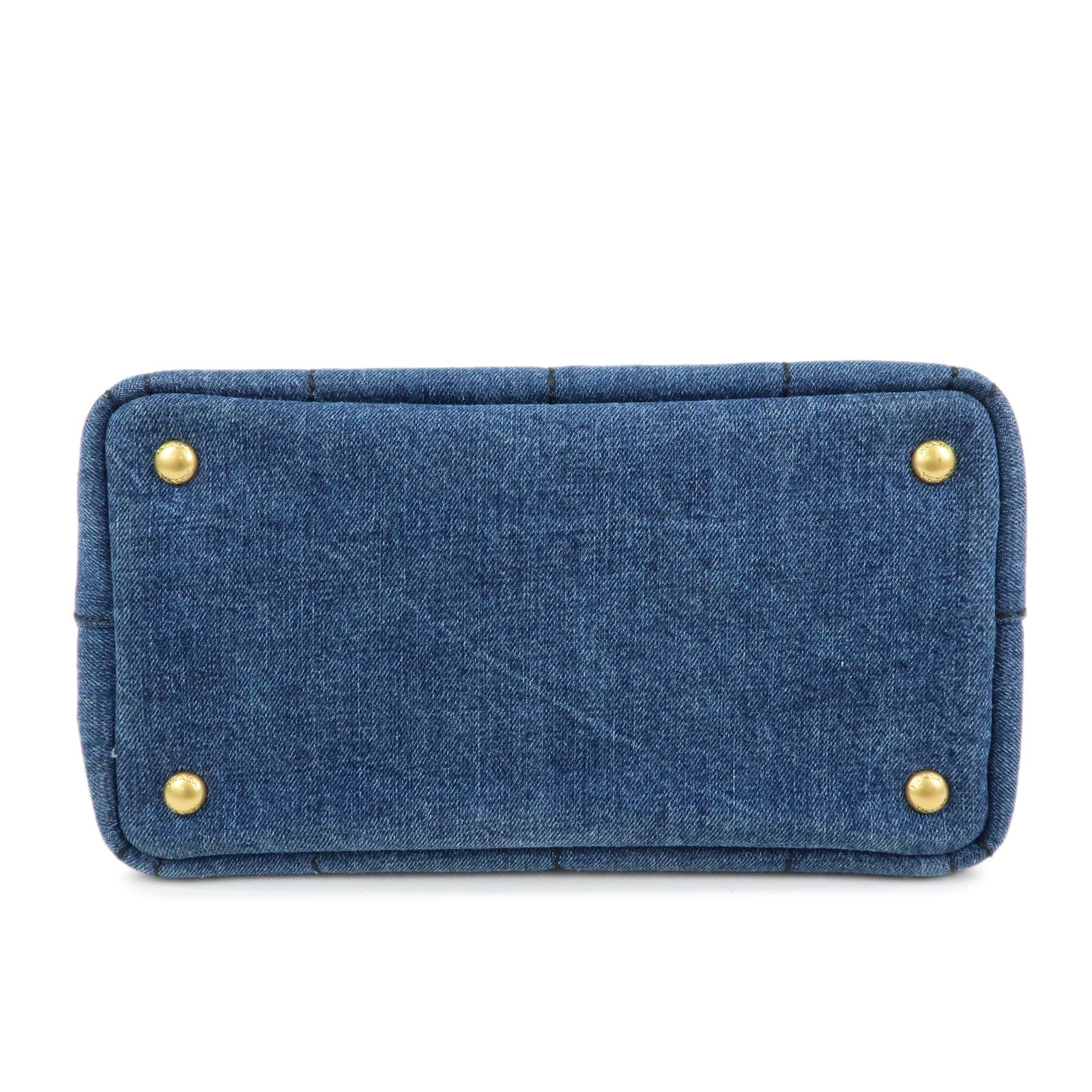 PRADA Canapa Mini Triangle Logo Denim 2Way Hand Bag Blue 1BG439