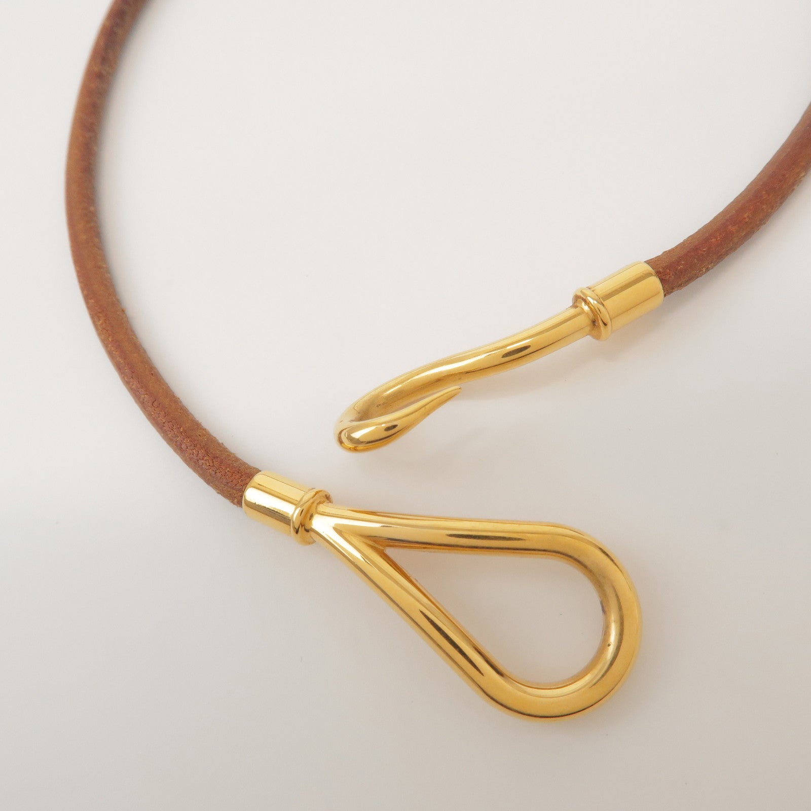 HERMES Jumbo Choker Leather Metal Bracelet Brown Gold